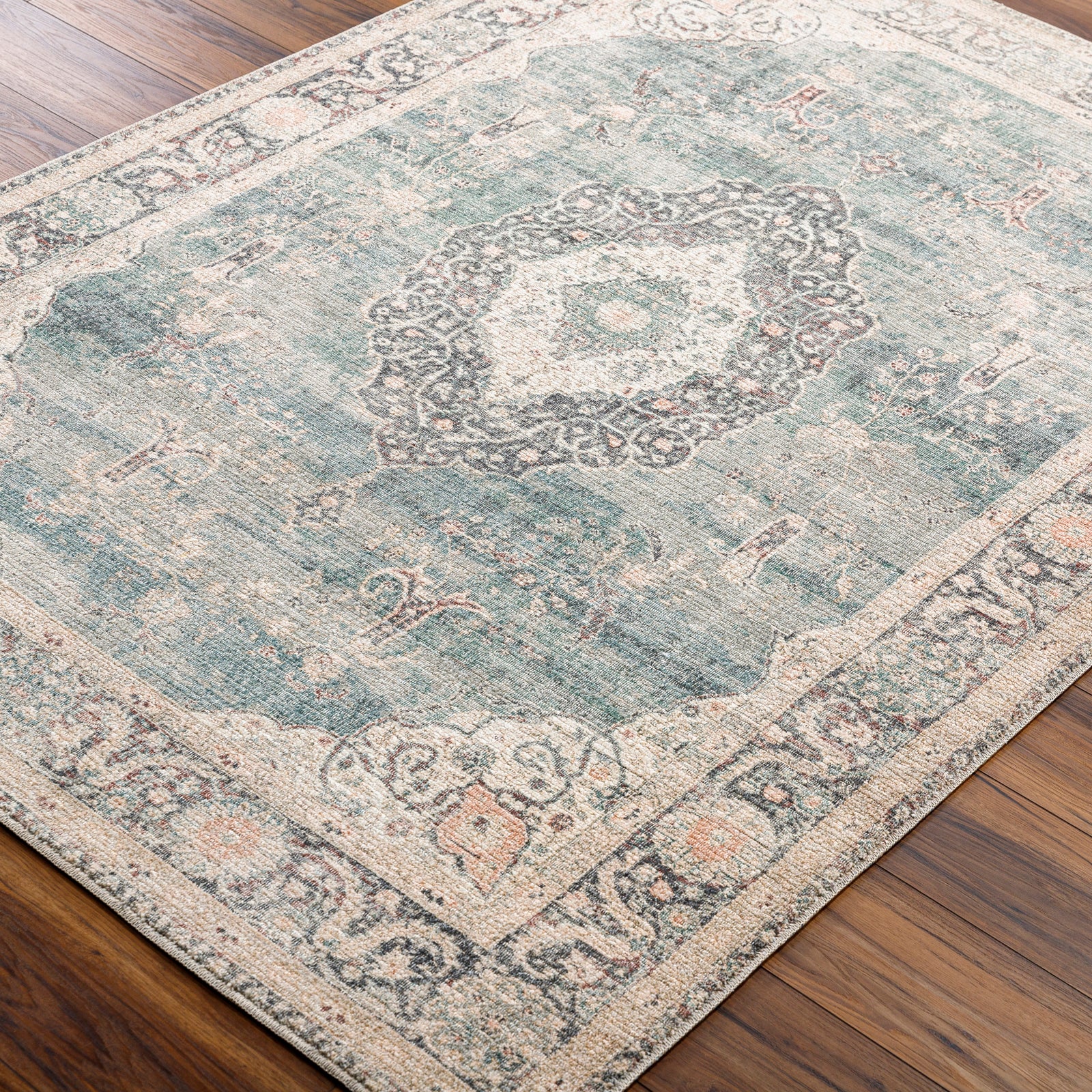 Marlene Becki Owens Vintage Traditional Vintage Boho Blue & Ice Blue Polyester Rug 117x170cm - corner detail