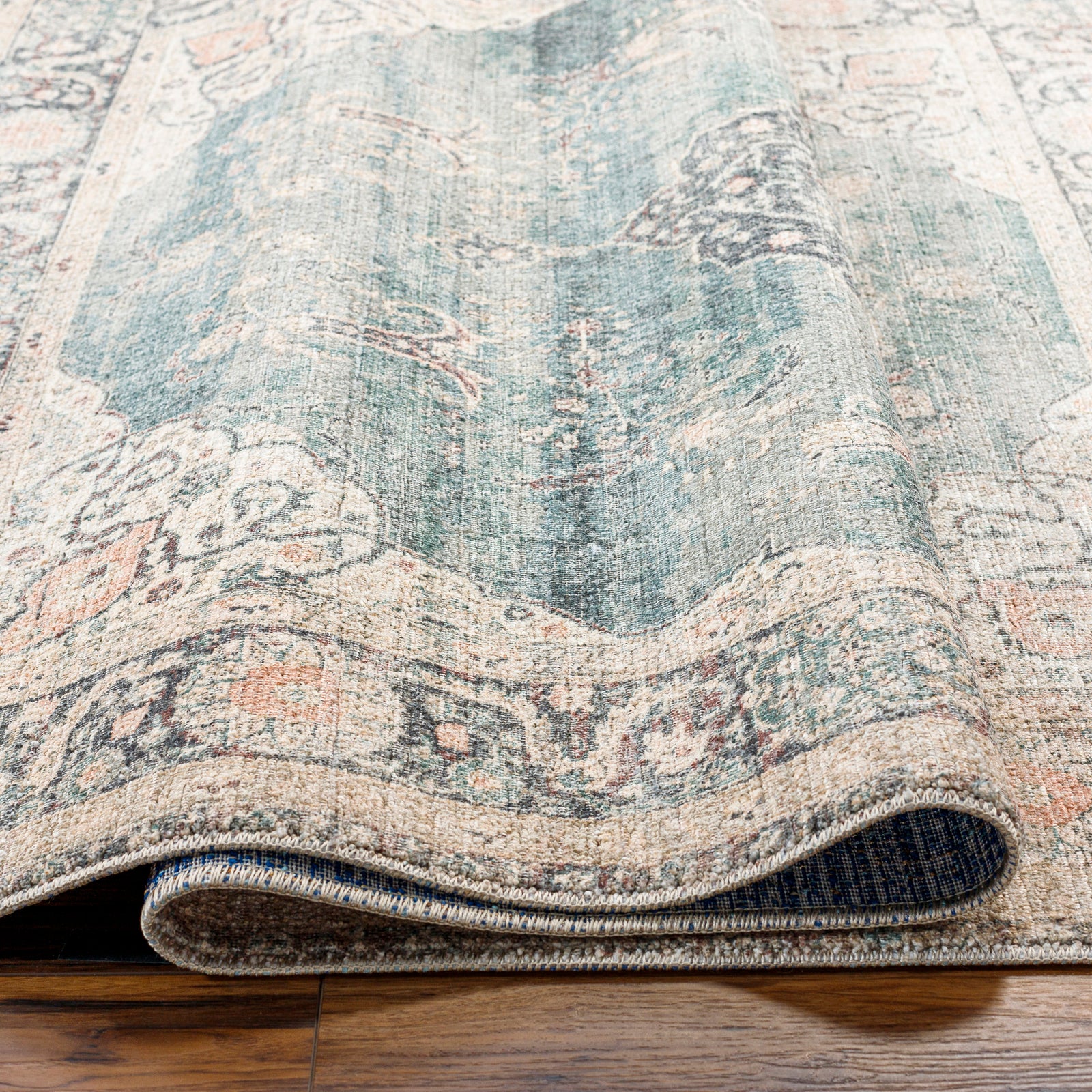 Marlene Becki Owens Vintage Traditional Vintage Boho Blue & Ice Blue Polyester Rug 157x213cm - texture detail