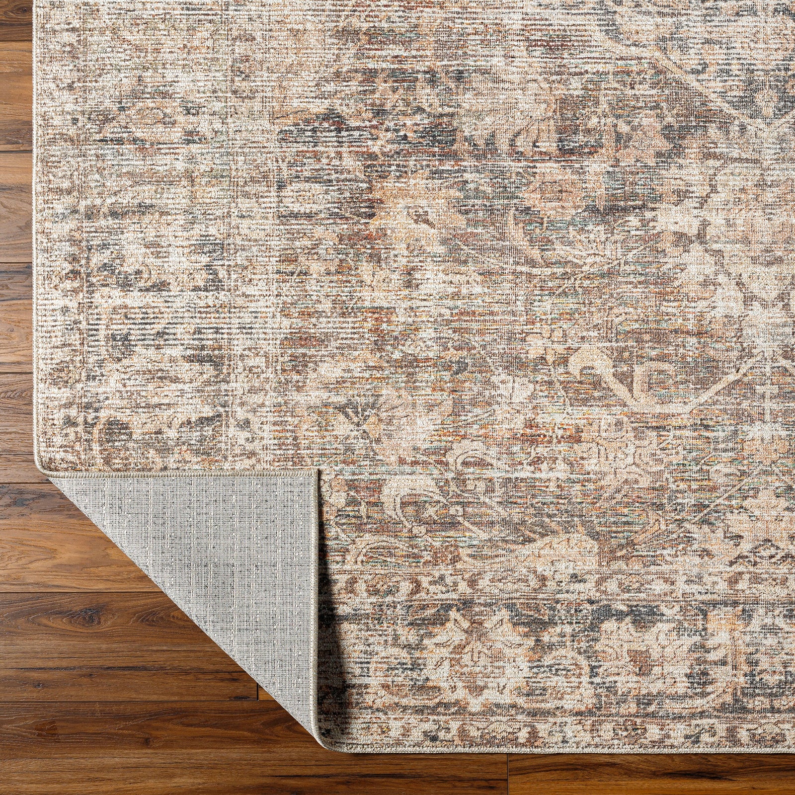 Marlene Becki Owens Vintage Traditional Vintage Boho Natural & Dark Brown Polyester Rug 198x275cm - folded detail