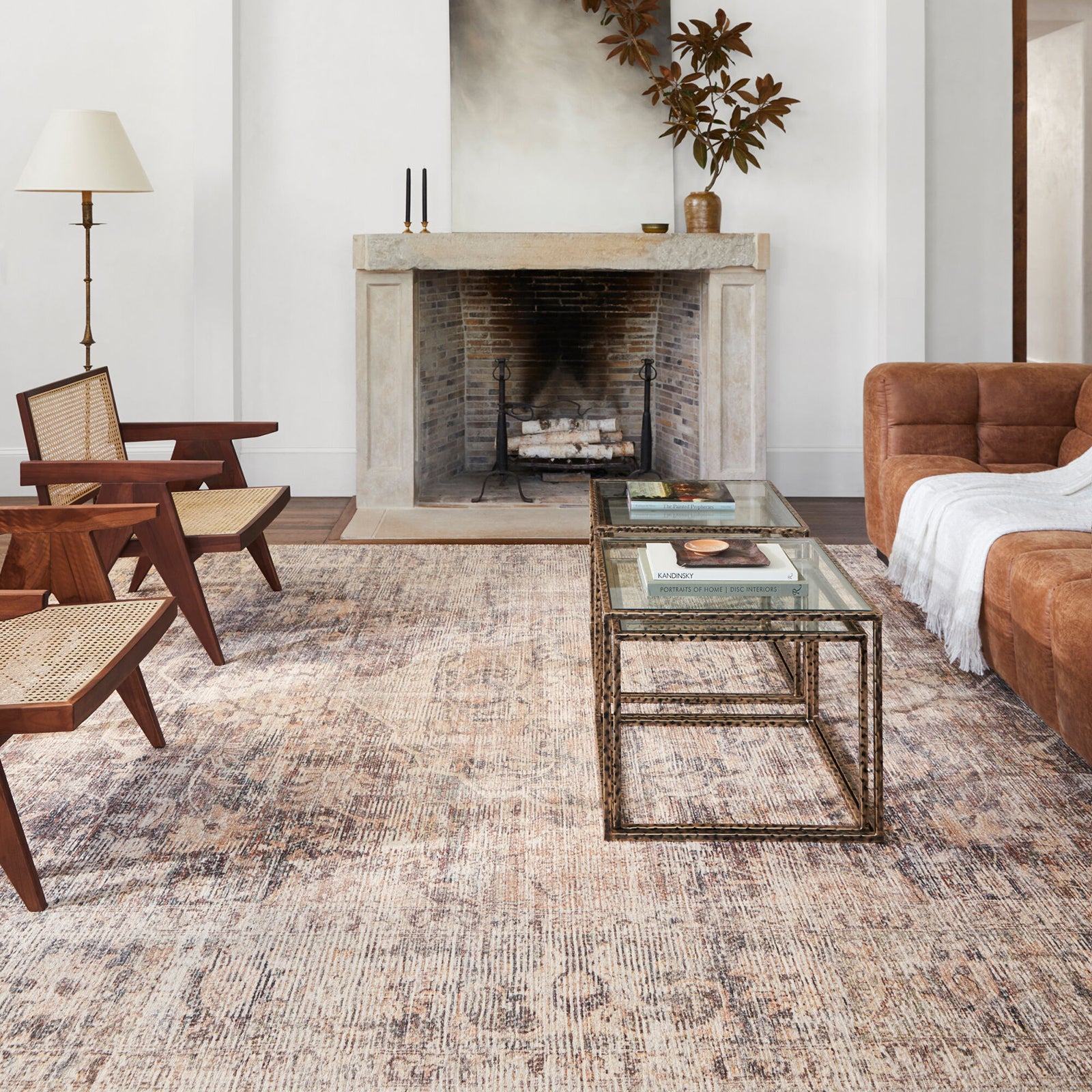 Marlene Becki Owens Vintage Traditional Vintage Boho Natural & Dark Brown Polyester Rug 198x275cm - styled detail