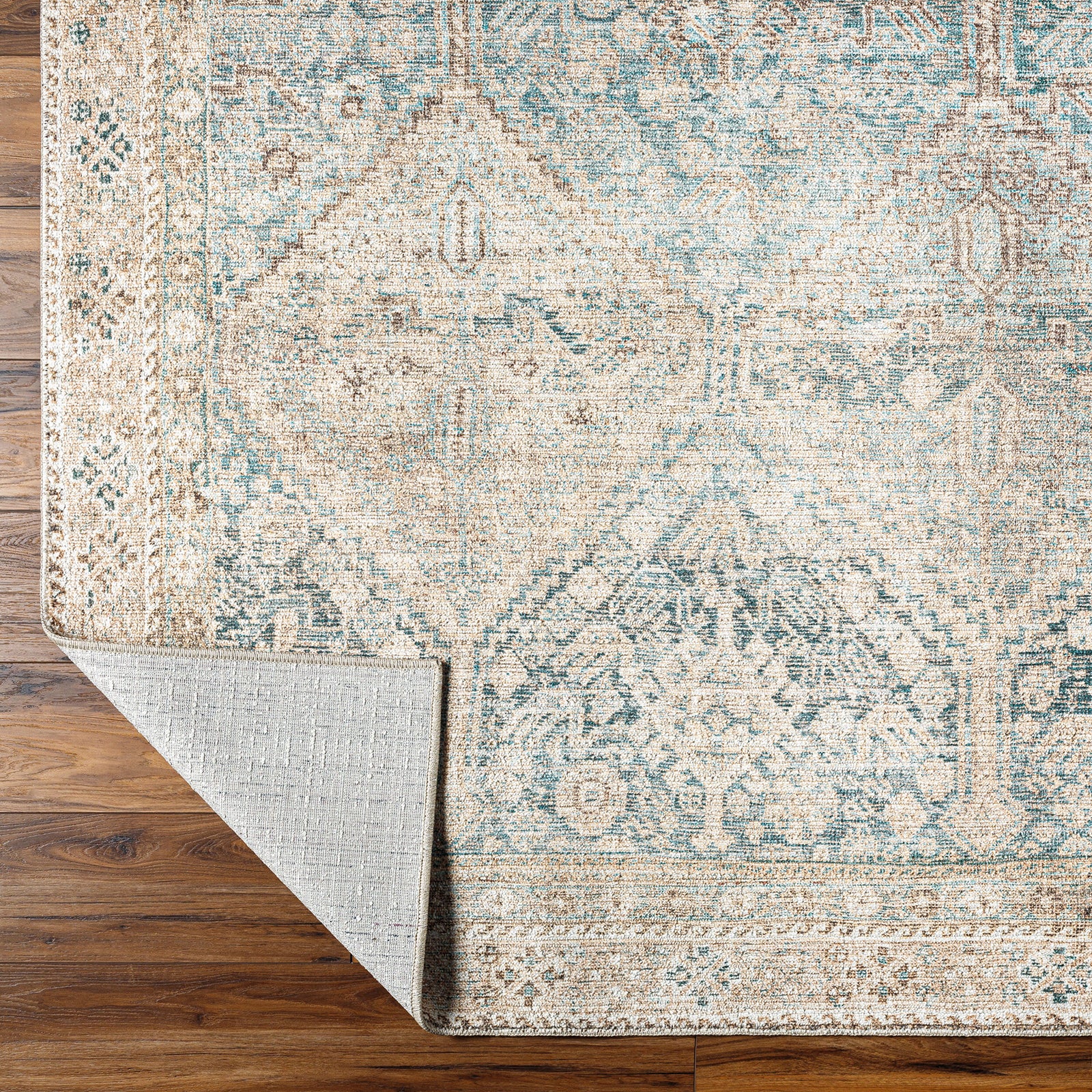 Marlene Becki Owens Vintage Traditional Vintage Boho Natural & Emerald Polyester Rug 117x170cm - folded detail