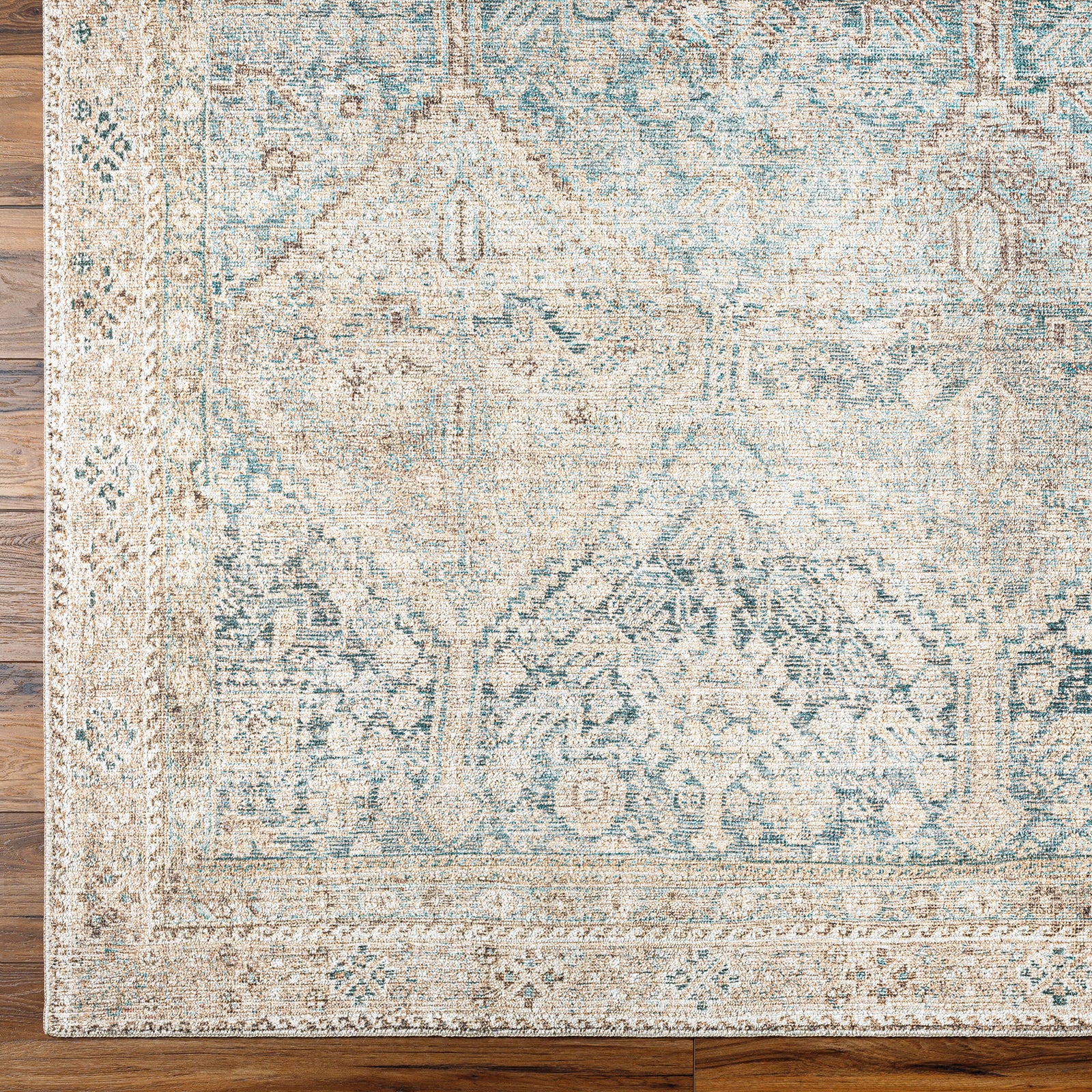 Marlene Becki Owens Vintage Traditional Vintage Boho Natural & Emerald Polyester Rug 117x170cm - pile detail