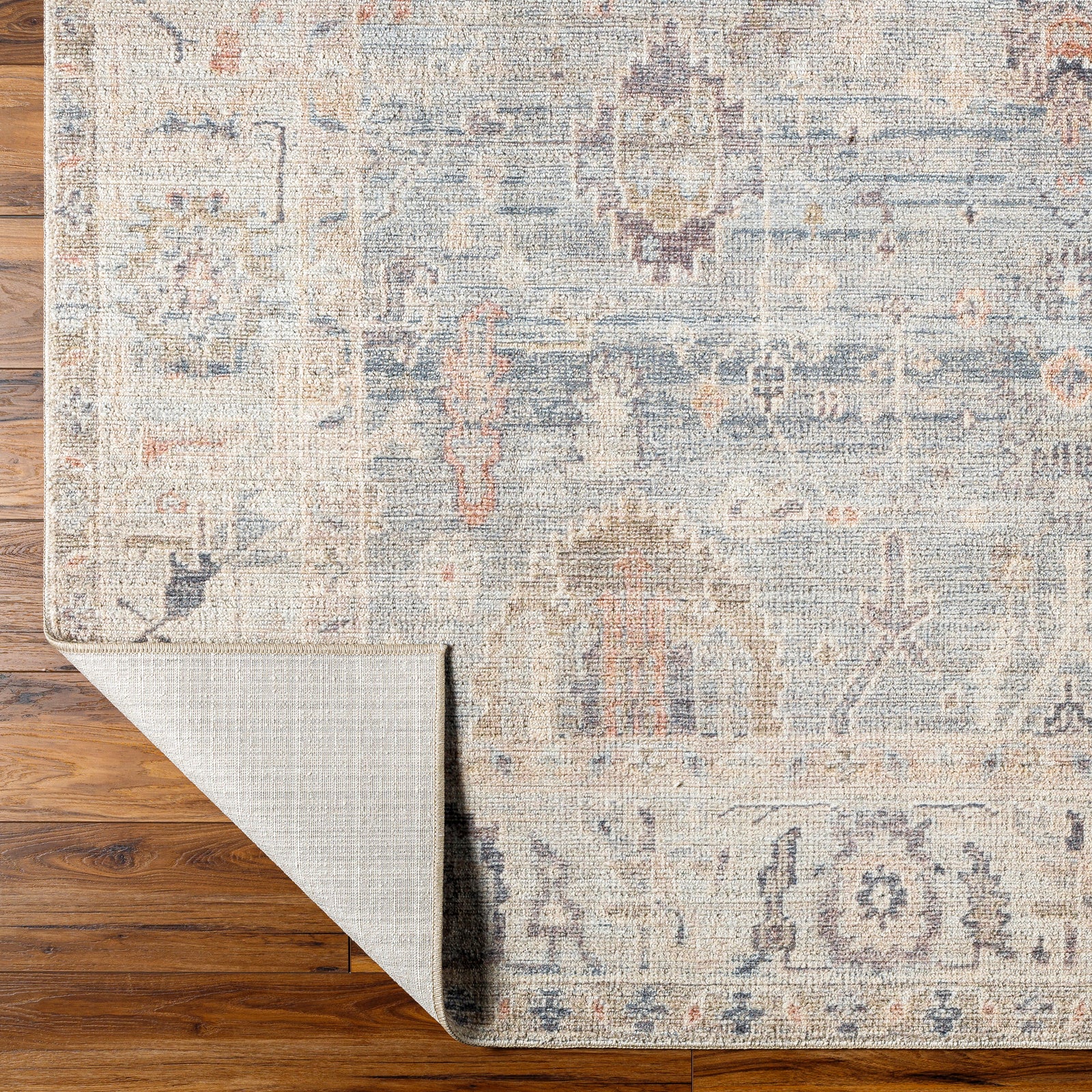 Marlene Becki Owens Vintage Traditional Vintage Boho Grey & Pale Blue Polyester Rug 117x170cm - folded detail