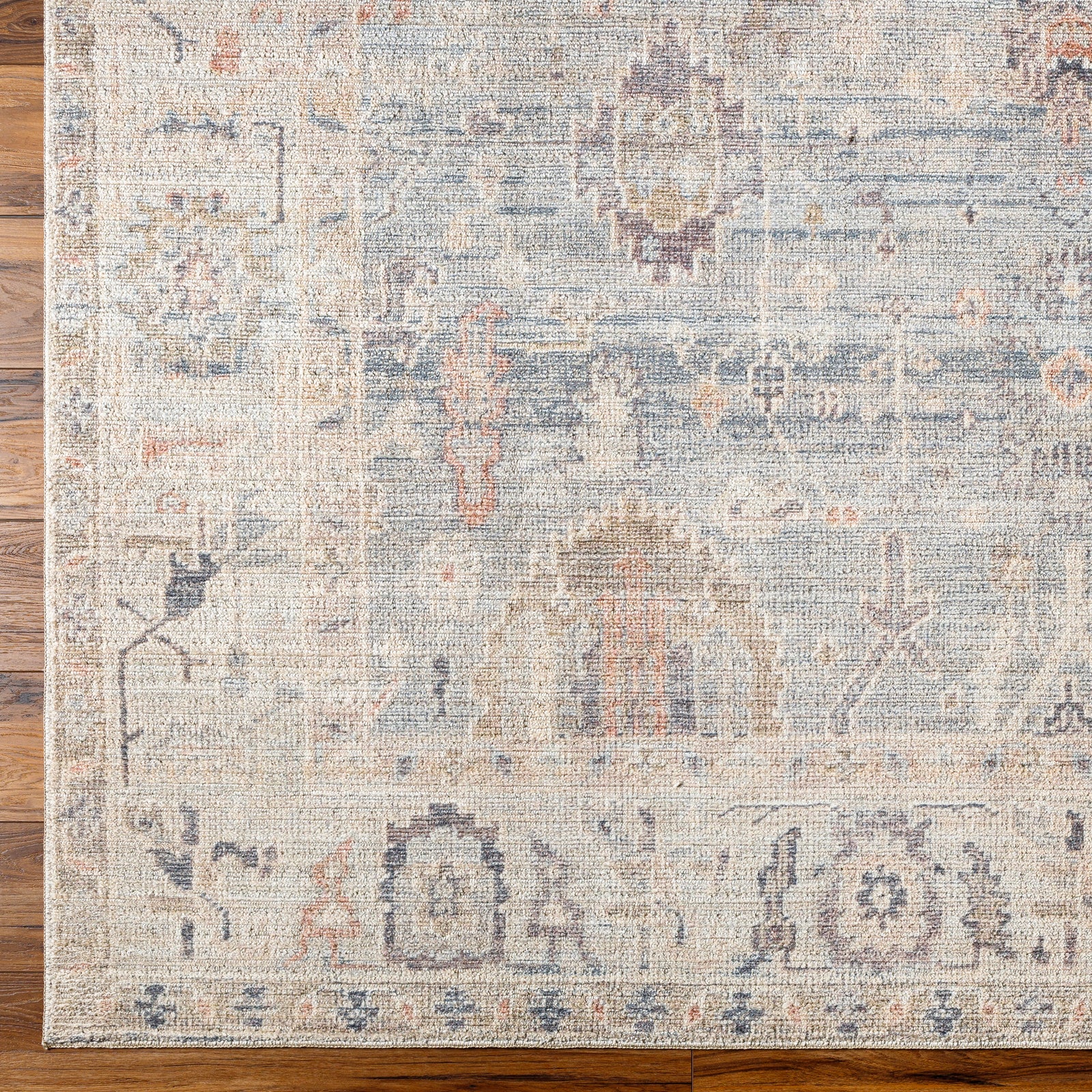Marlene Becki Owens Vintage Traditional Vintage Boho Grey & Pale Blue Polyester Rug 157x213cm - pile detail