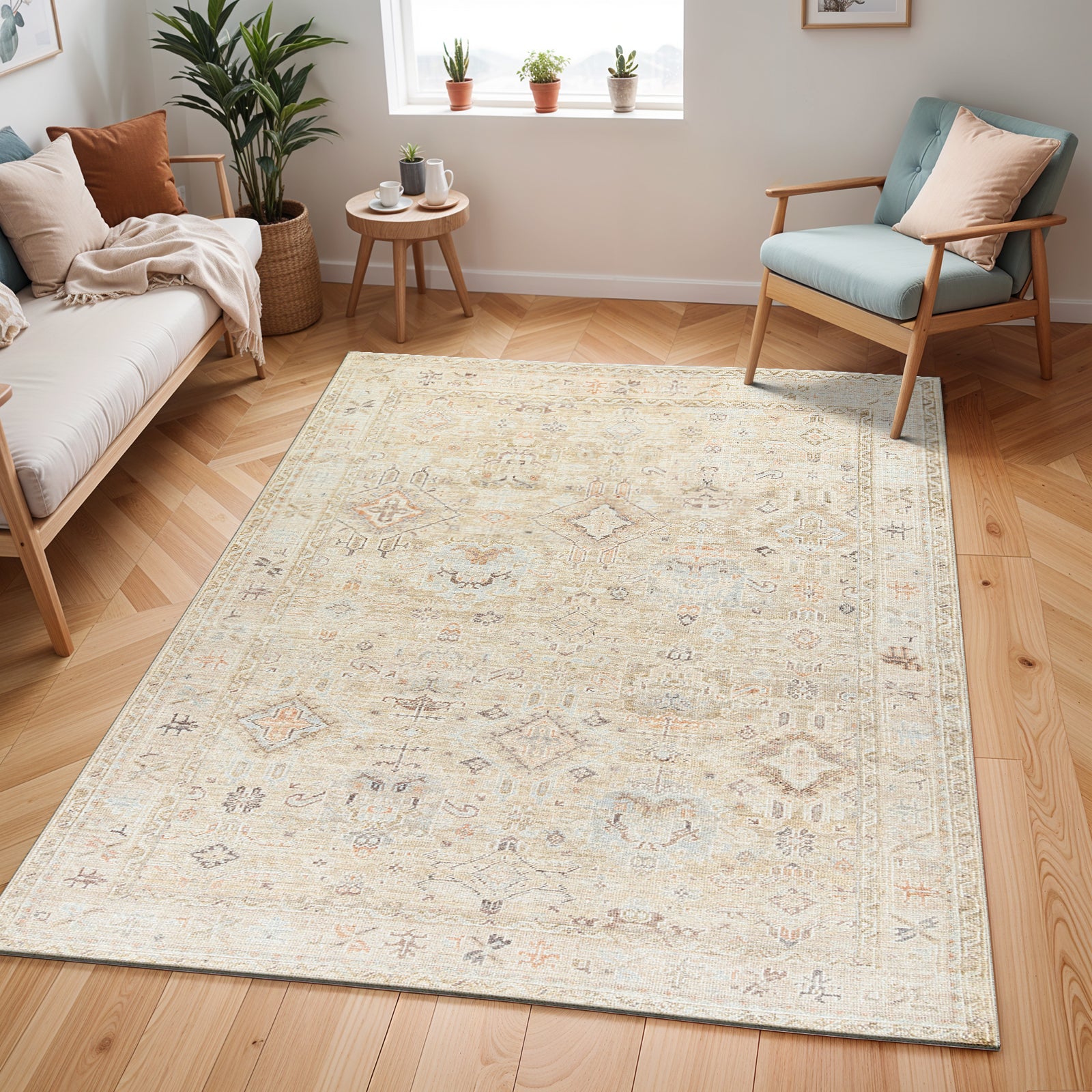 Marlene Becki Owens Vintage Traditional Vintage Boho Brown & Ivory Polyester Rug 198x275cm - styled detail