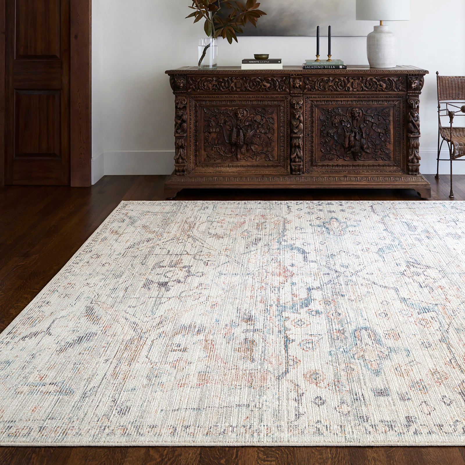 Marlene Becki Owens Vintage Traditional Vintage Boho Natural & Cream Polyester Rug 198x275cm - styled detail