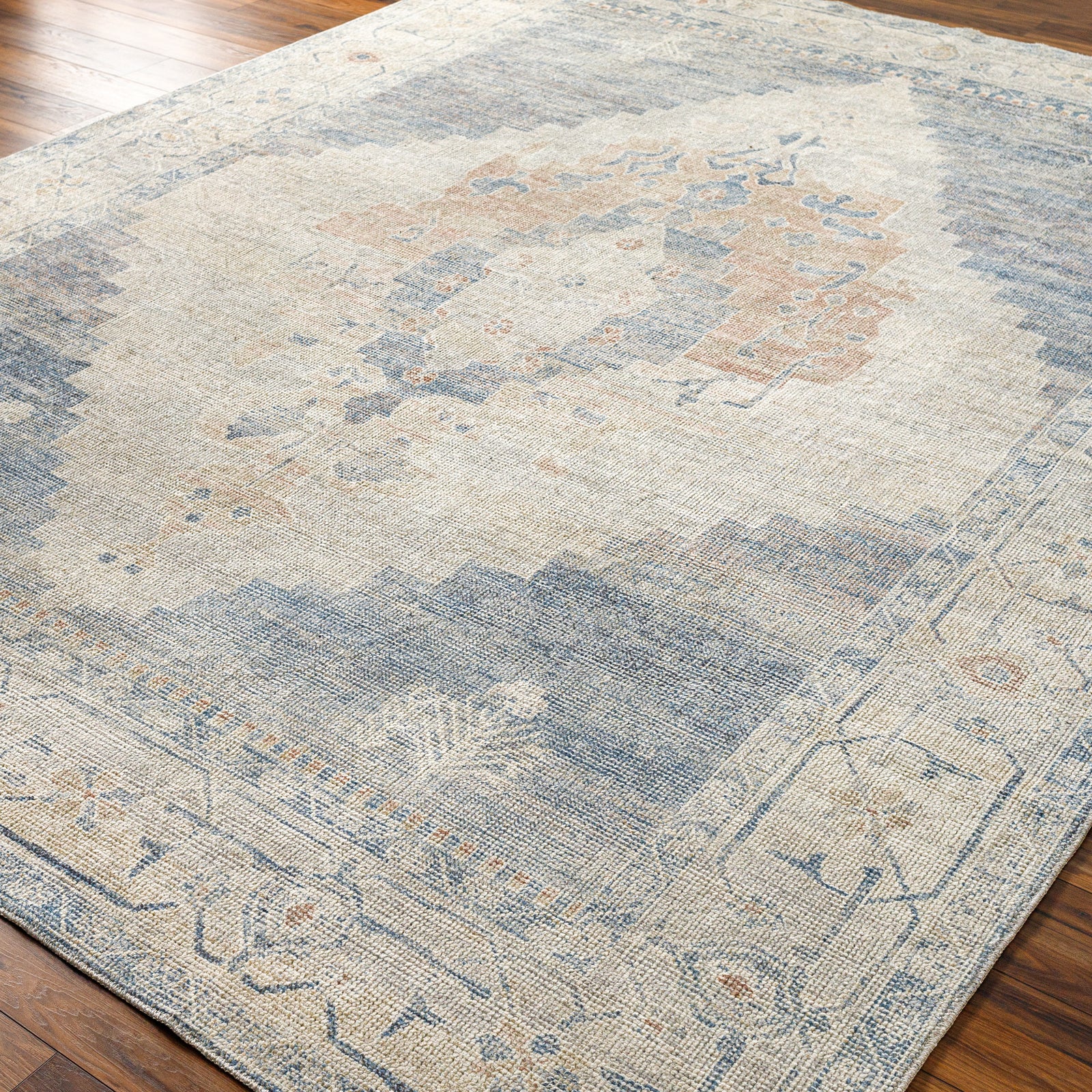 Luca Becki Owens Vintage Traditional Vintage Boho Blue & Denim Polyester Rug 200x275cm - corner detail