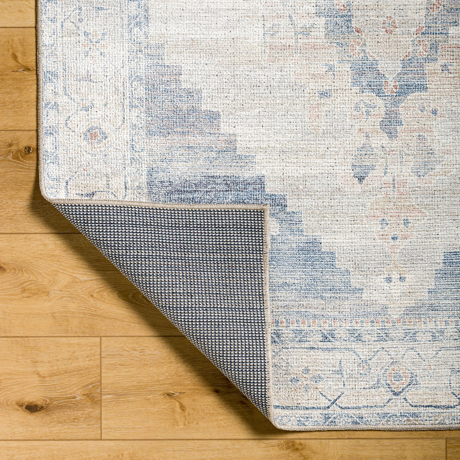 Luca Becki Owens Vintage Traditional Vintage Boho Blue & Denim Polyester Rug 160x213cm - folded detail