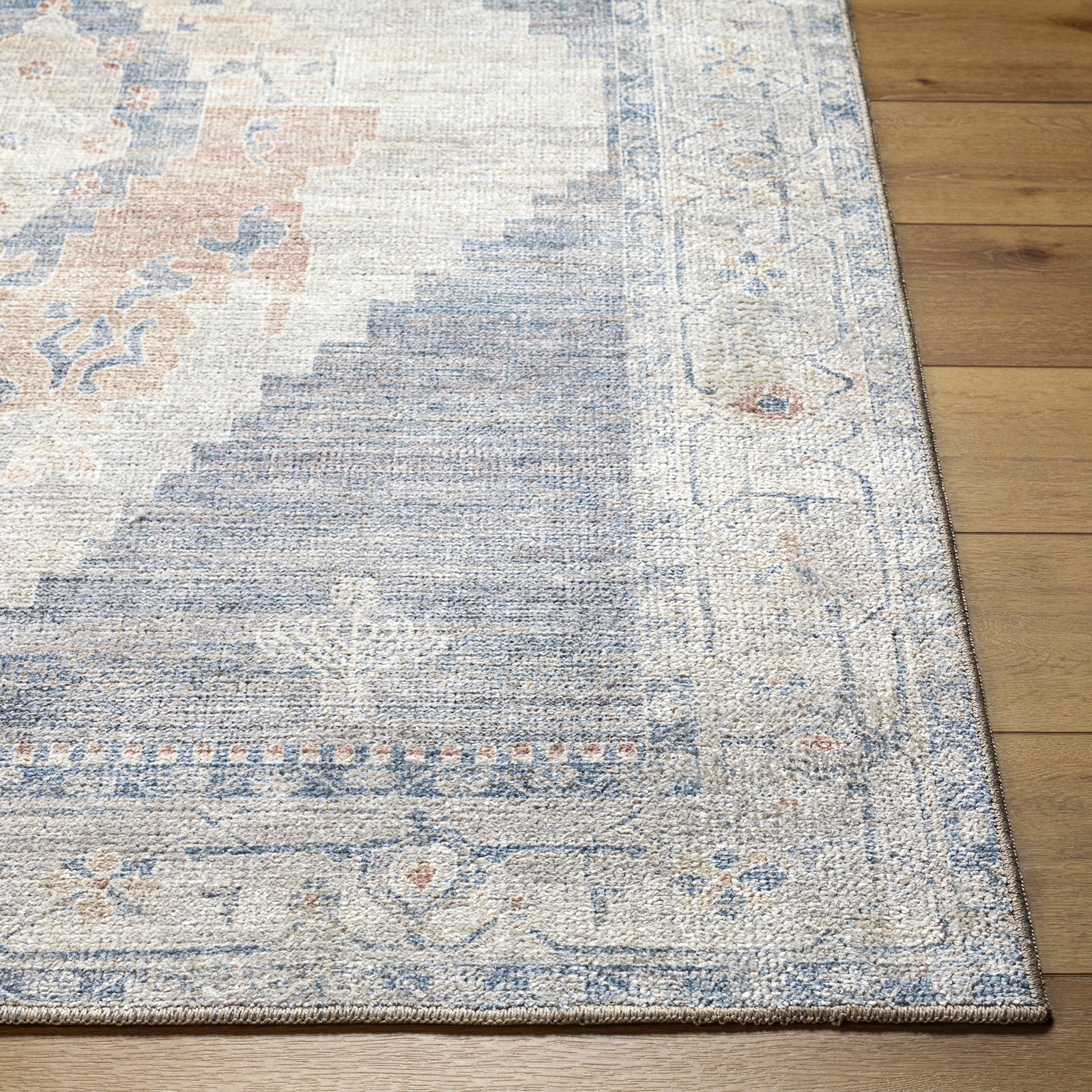 Luca Becki Owens Vintage Traditional Vintage Boho Blue & Denim Polyester Rug 200x275cm - reverse roll detail