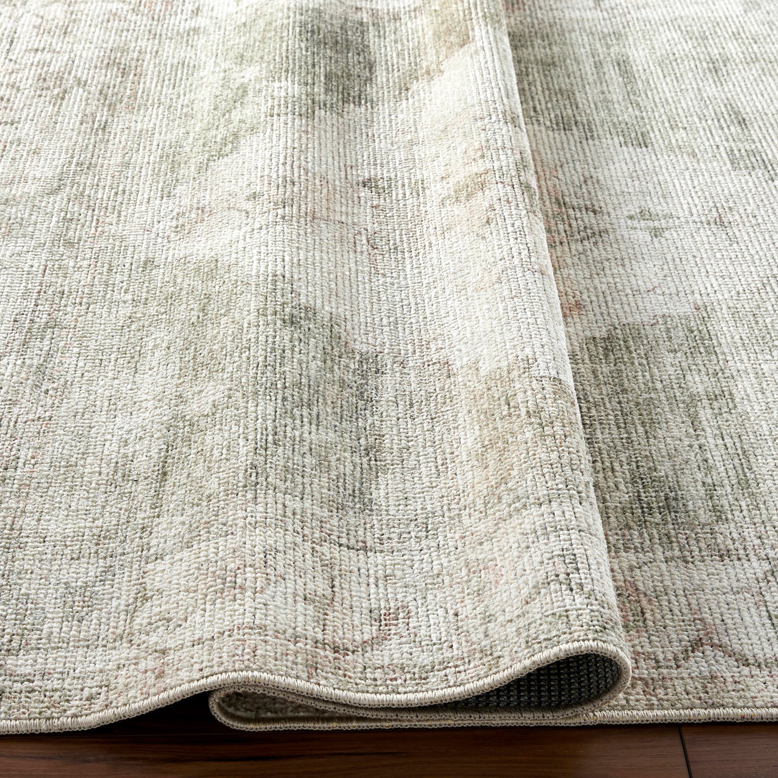 Luca Becki Owens Vintage Traditional Vintage Boho Green & Ivory Polyester Rug 160x213cm - folded detail