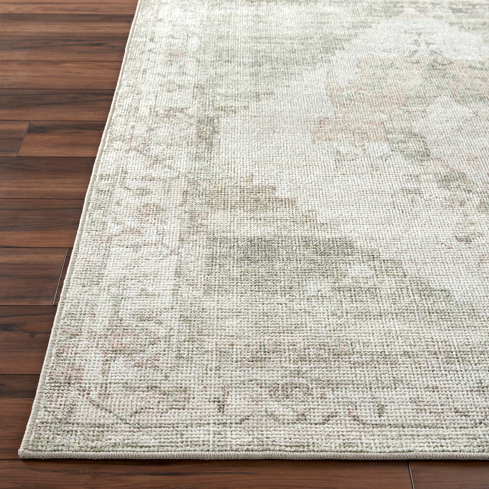 Luca Becki Owens Vintage Traditional Vintage Boho Green & Ivory Polyester Rug 160x213cm - reverse roll detail