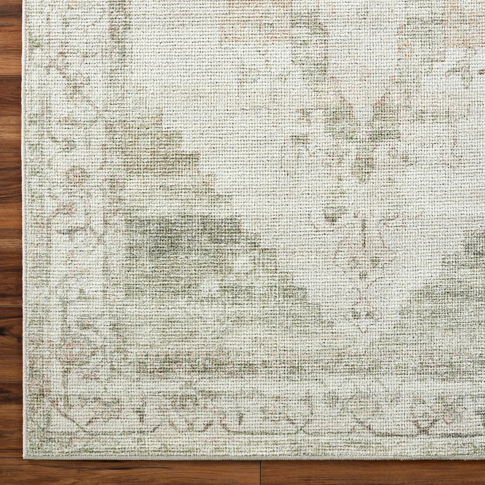 Luca Becki Owens Vintage Traditional Vintage Boho Green & Ivory Polyester Rug 160x213cm - pile detail