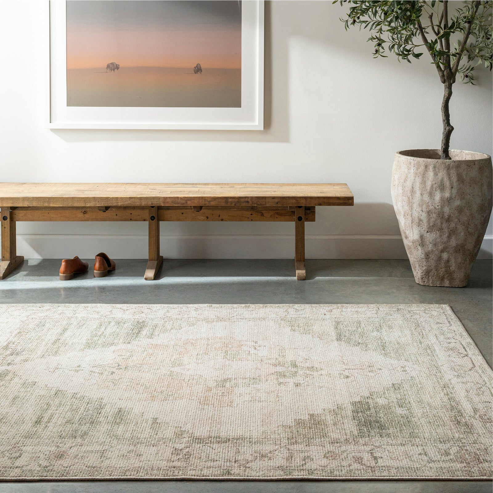 Luca Becki Owens Vintage Traditional Vintage Boho Green & Ivory Polyester Rug 160x213cm - room setting