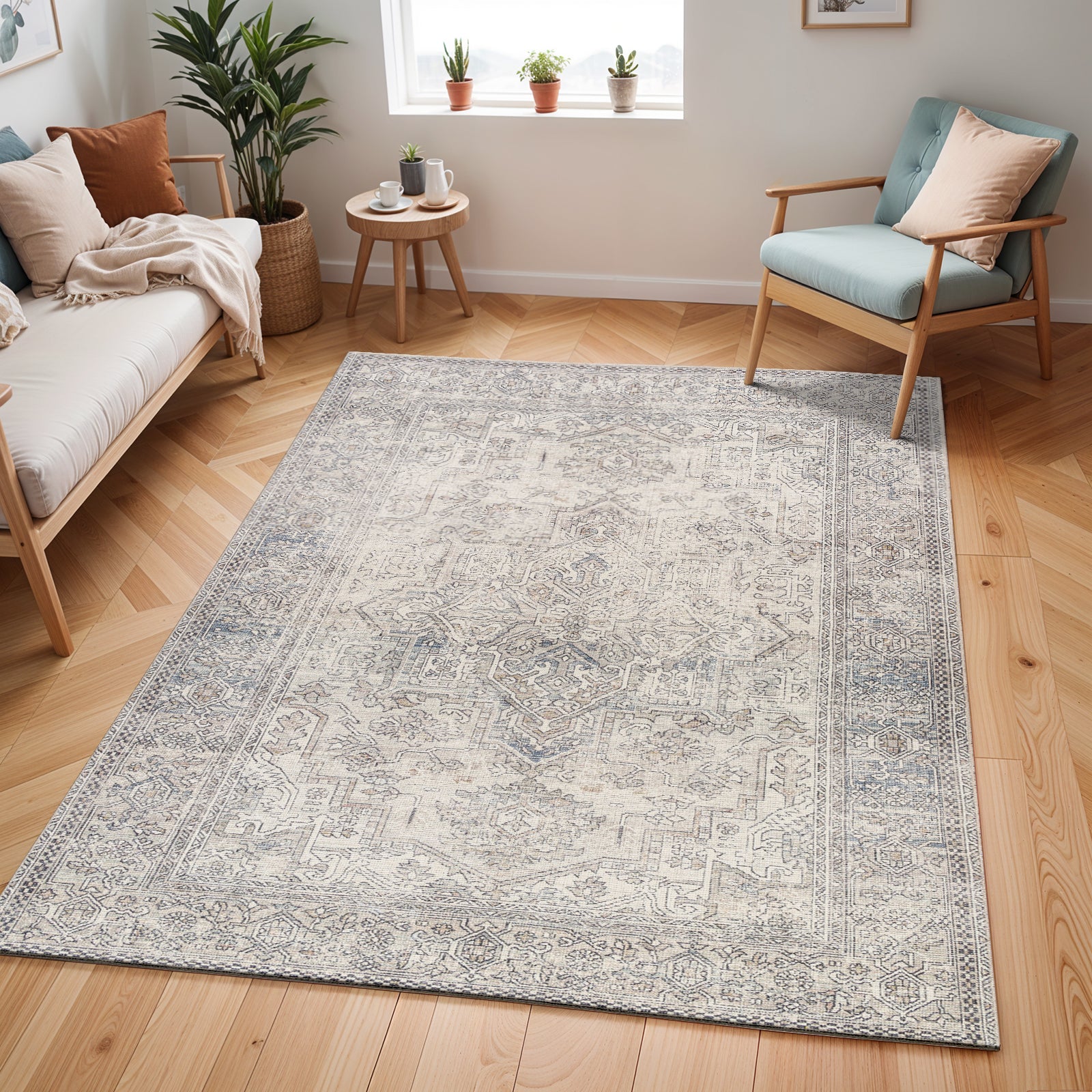 Margot Becki Owens Vintage Traditional Vintage Boho Blue & White Polyester Rug 200x275cm - room setting