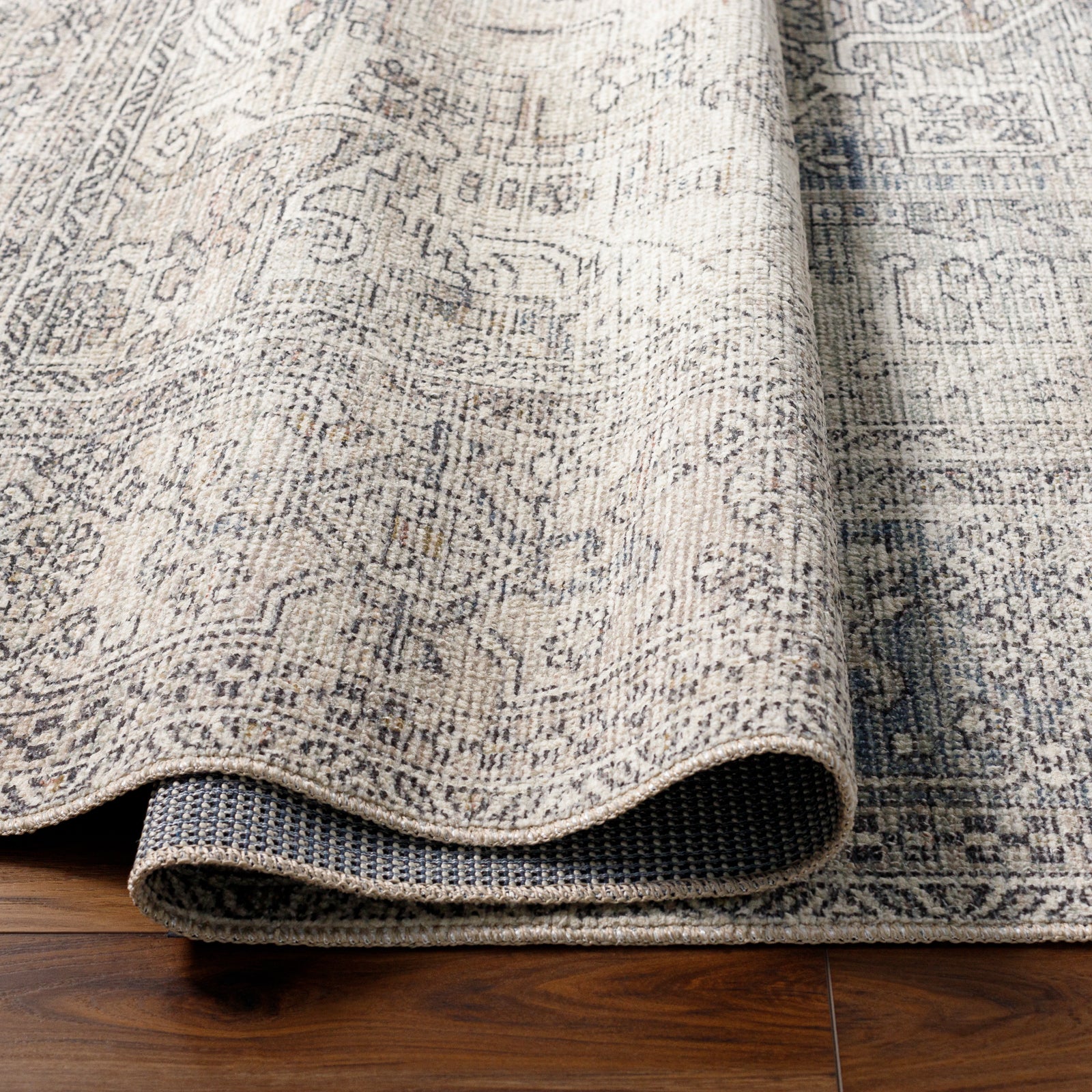 Margot Becki Owens Vintage Traditional Vintage Boho Blue & White Polyester Rug 160x213cm - folded detail