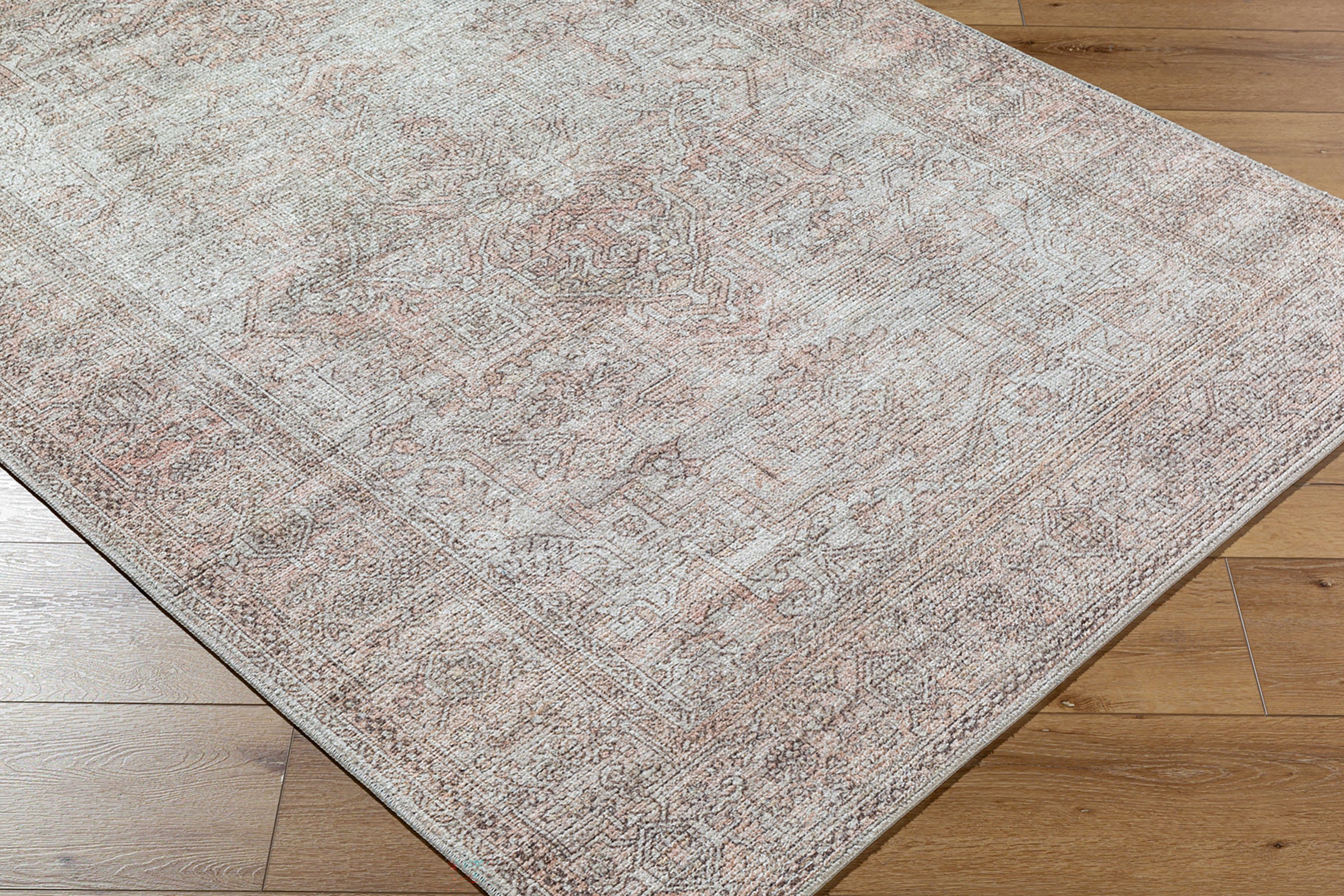 Margot Becki Owens Vintage Traditional Vintage Boho Pink & Tan Polyester Rug 120x170cm - corner detail