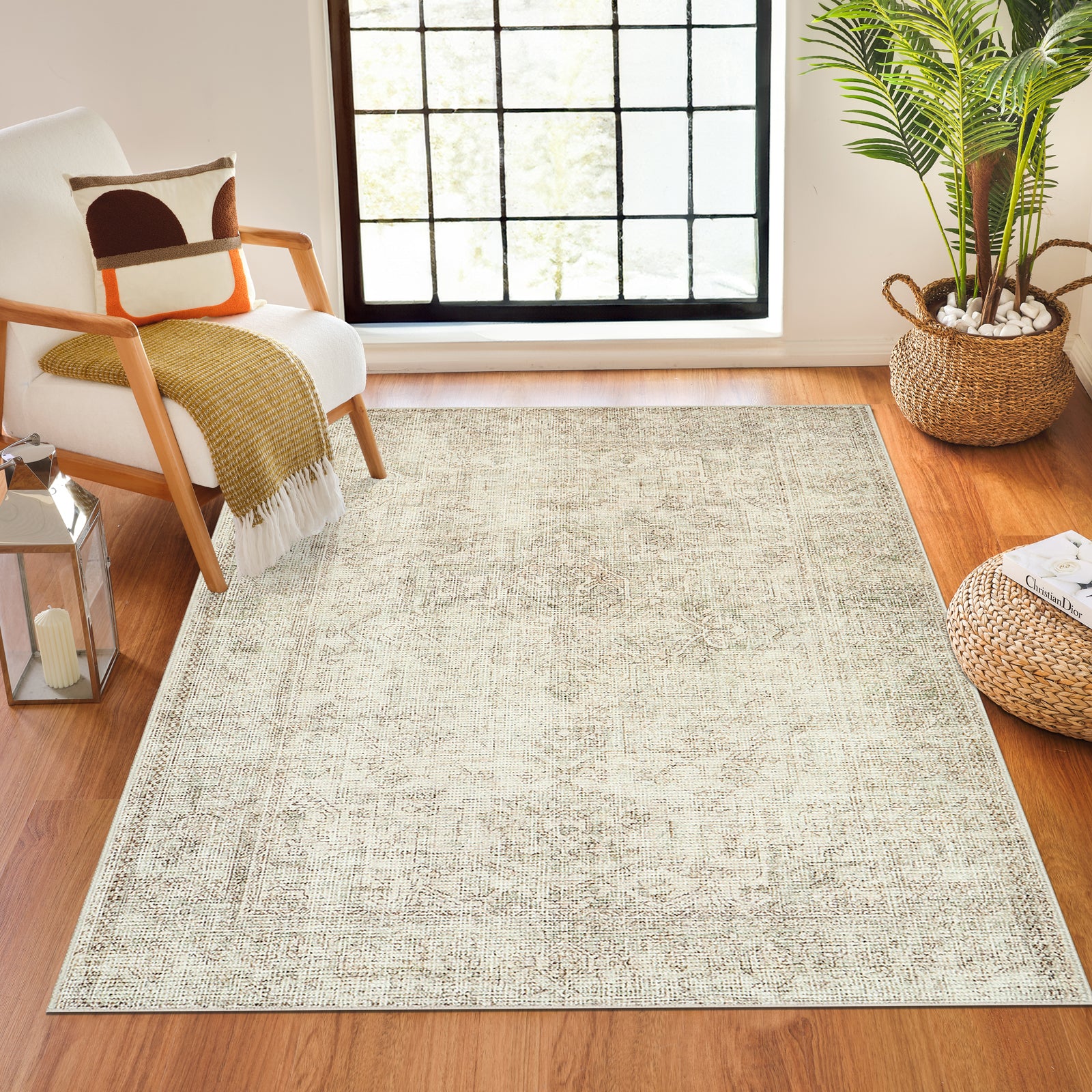 Margot Becki Owens Vintage Traditional Vintage Boho Green & Off White Polyester Rug 120x170cm - room setting