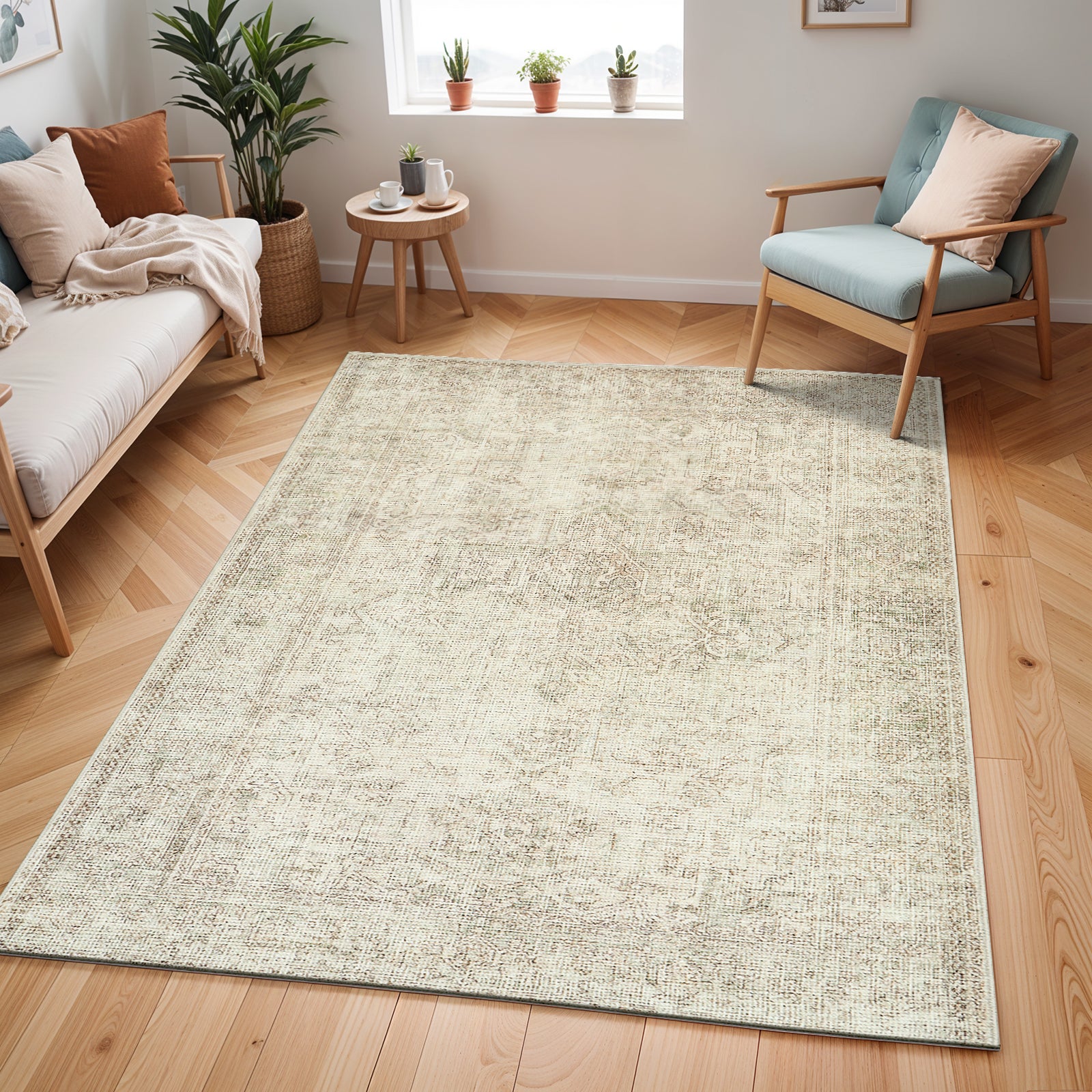 Margot Becki Owens Vintage Traditional Vintage Boho Green & Off White Polyester Rug 120x170cm - styled detail