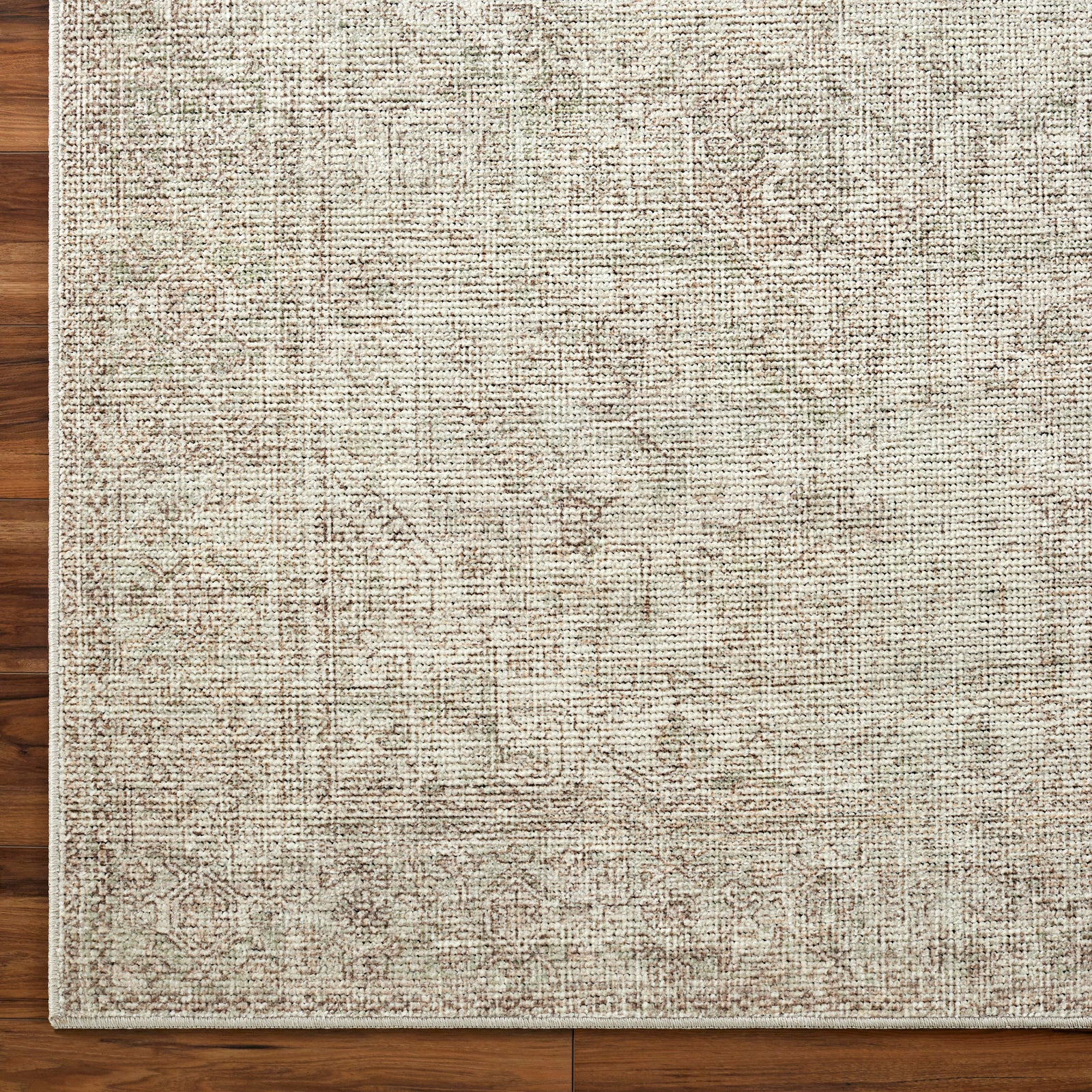 Margot Becki Owens Vintage Traditional Vintage Boho Green & Off White Polyester Rug 200x275cm - pile detail