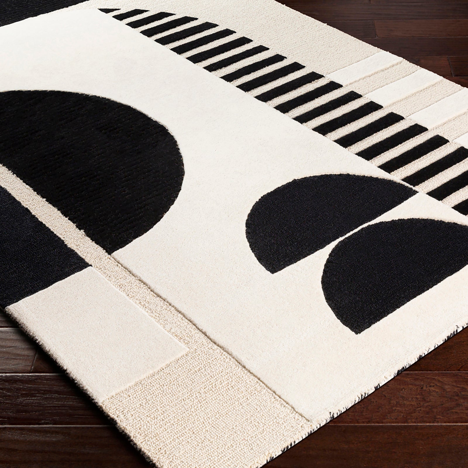 Brooklyn Modern Hand Tufted Wool Black & Cream Rug 152x229cm - corner detail