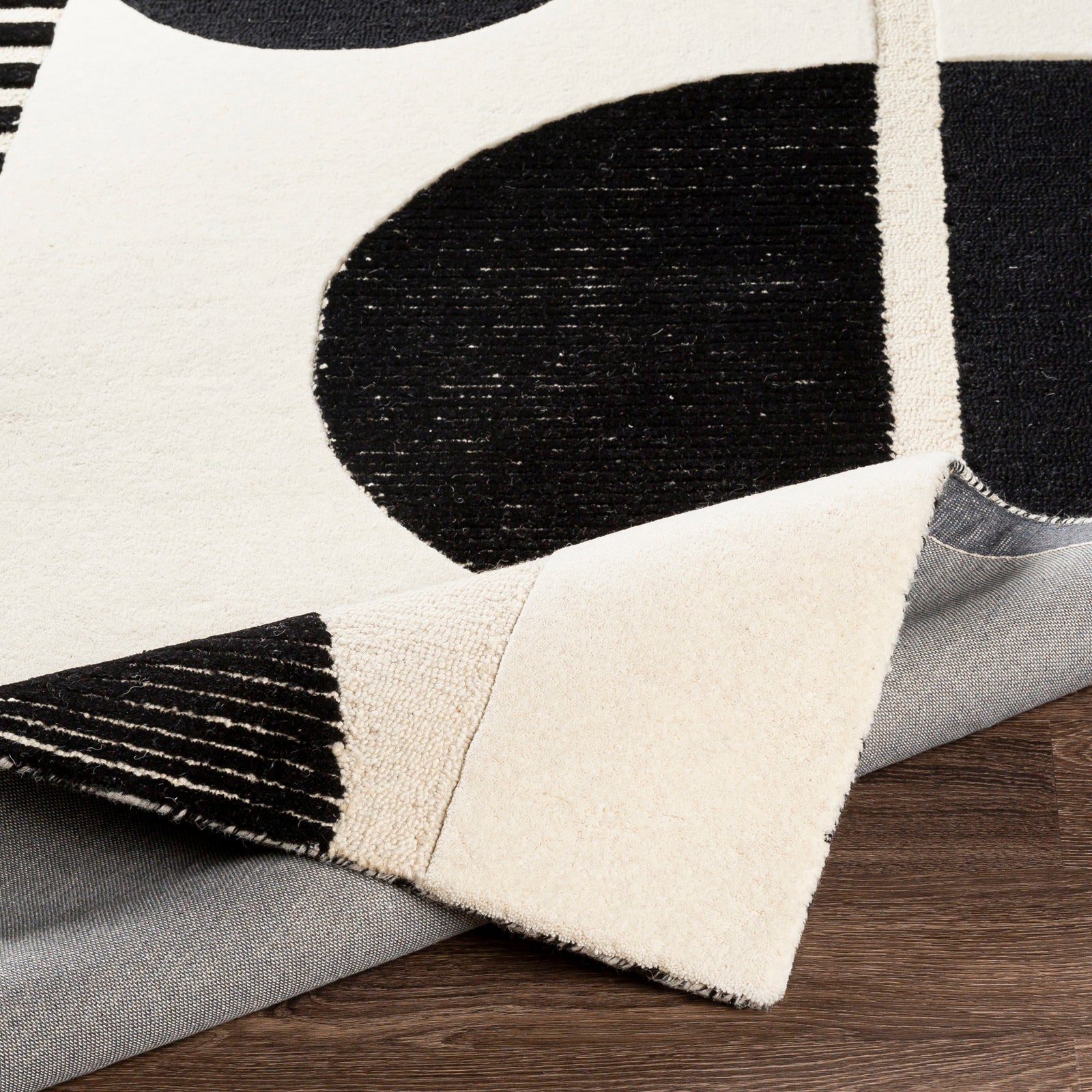 Brooklyn Modern Hand Tufted Wool Black & Cream Rug 152x229cm - folded detail