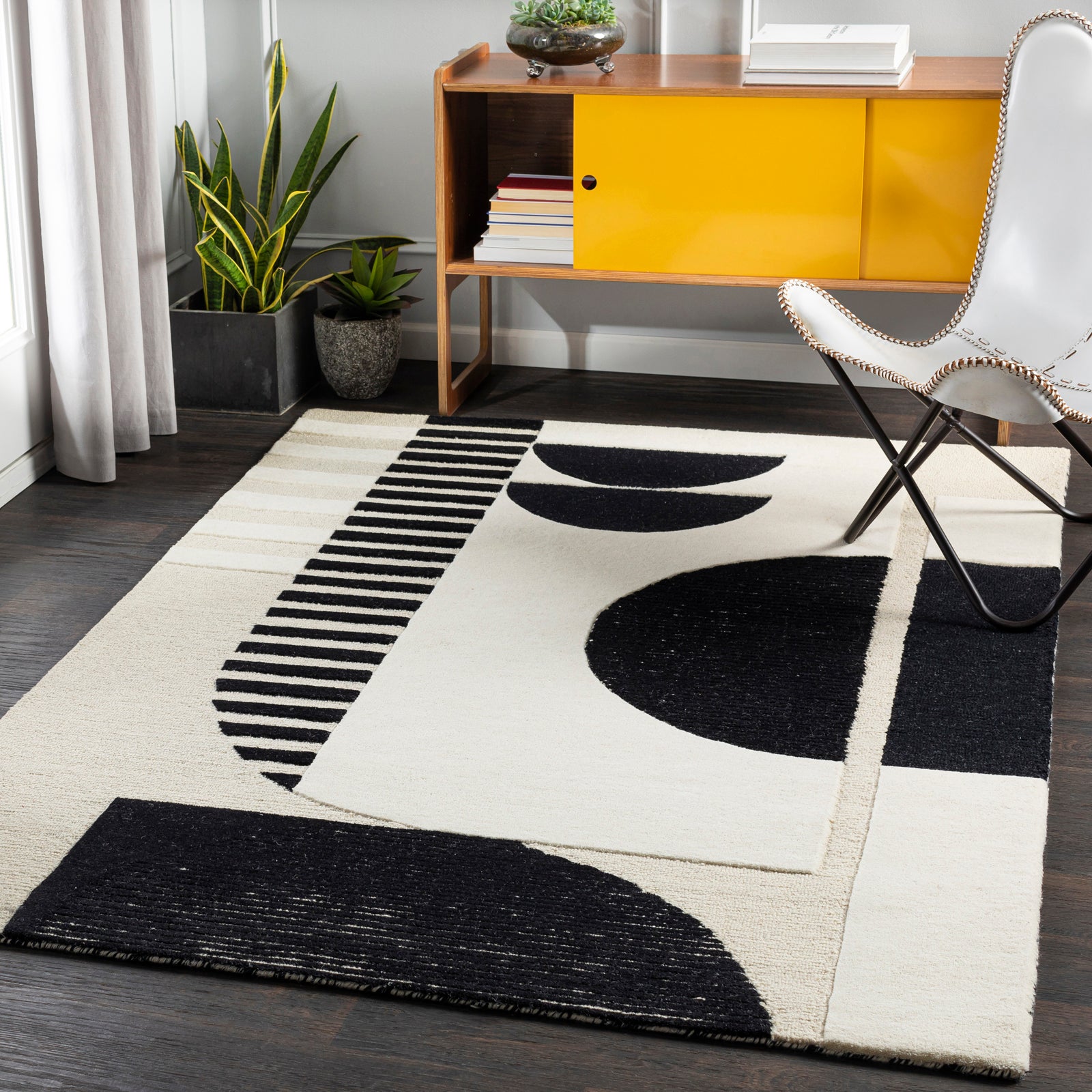 Brooklyn Modern Hand Tufted Wool Black & Cream Rug 152x229cm - room setting