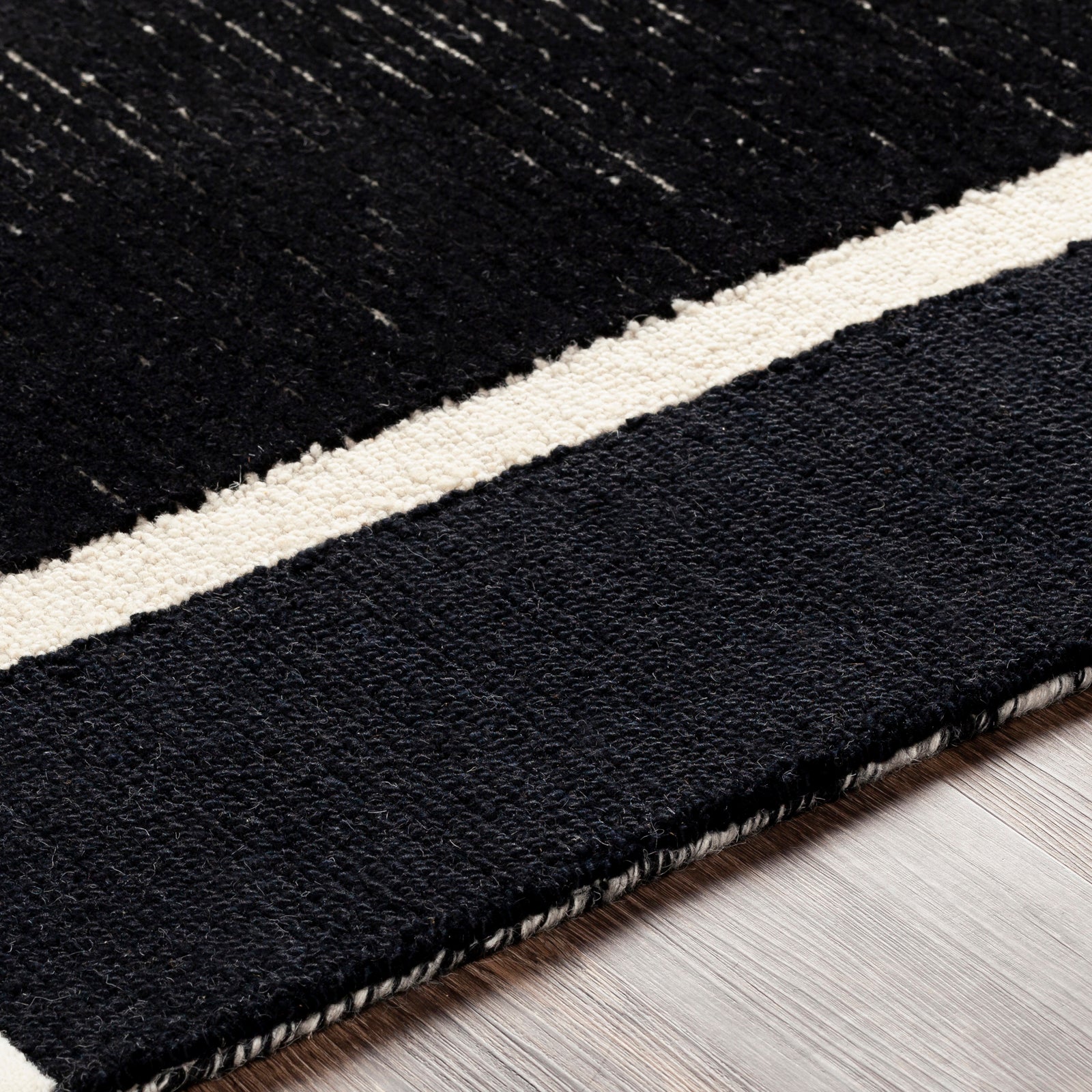 Brooklyn Modern Hand Tufted Wool Black & Cream Rug 152x229cm - texture detail