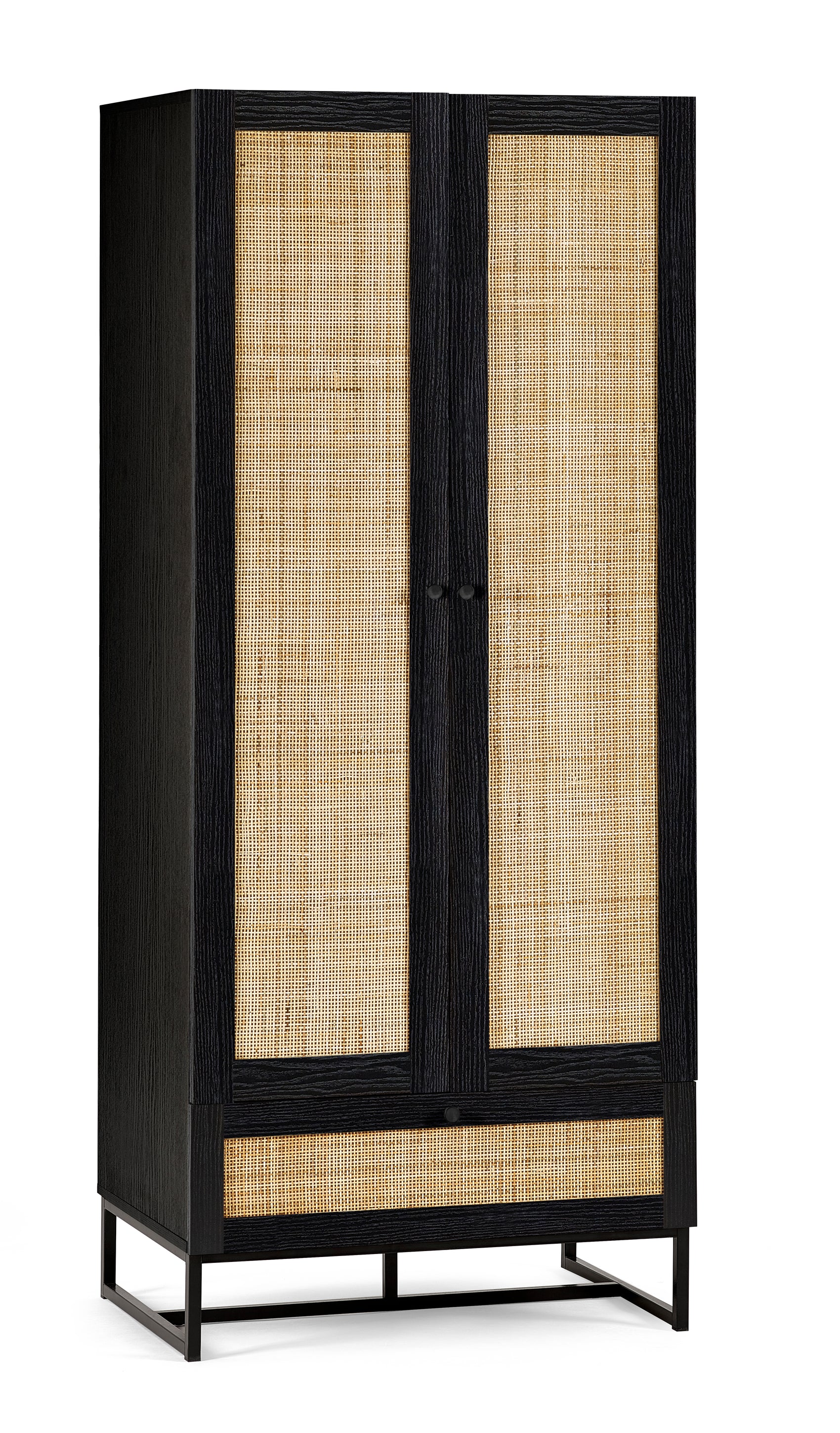 Clermont Black Oak Wood & Rattan Wardrobe