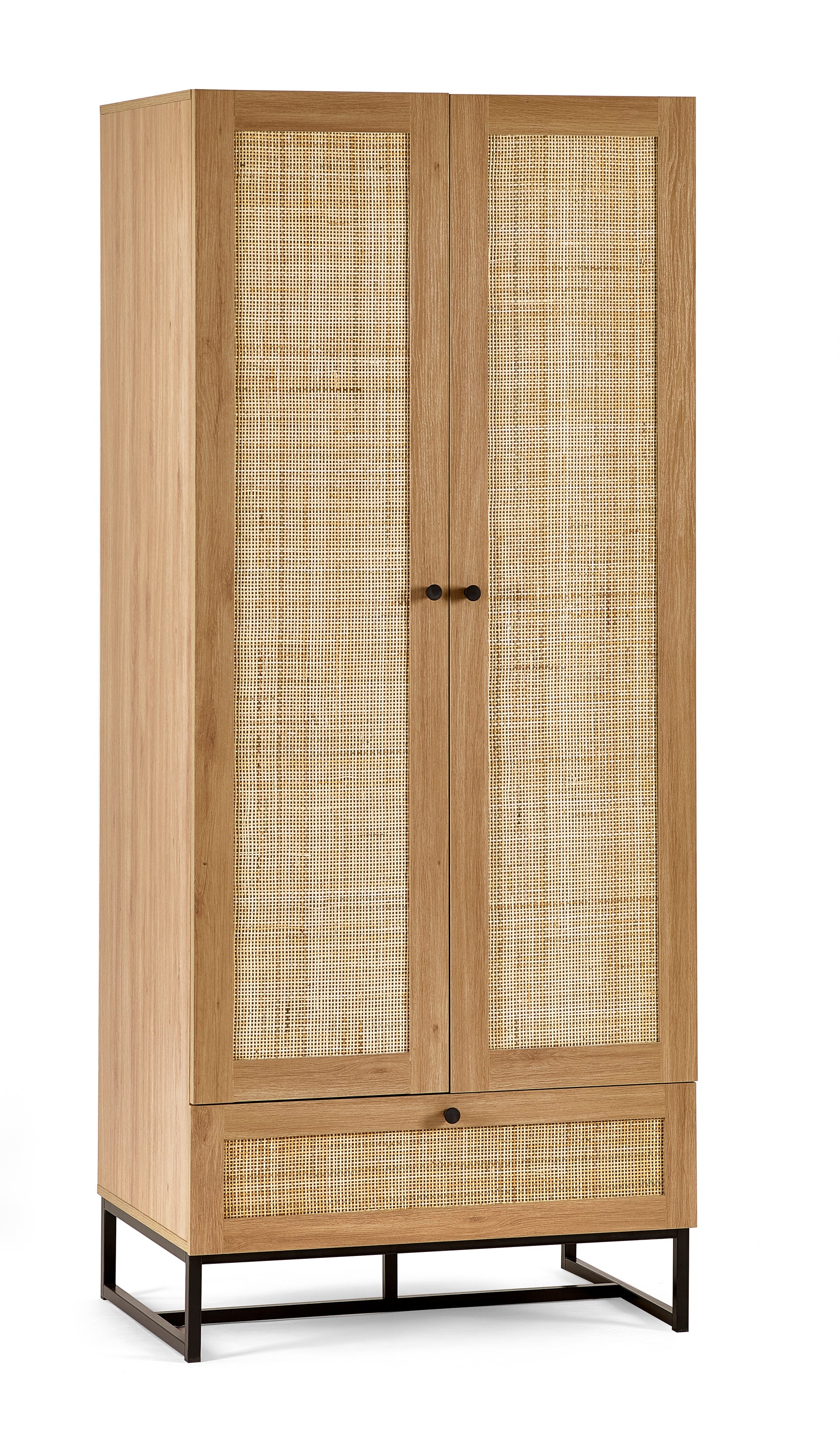 Clermont Oak Wood & Rattan Wardrobe