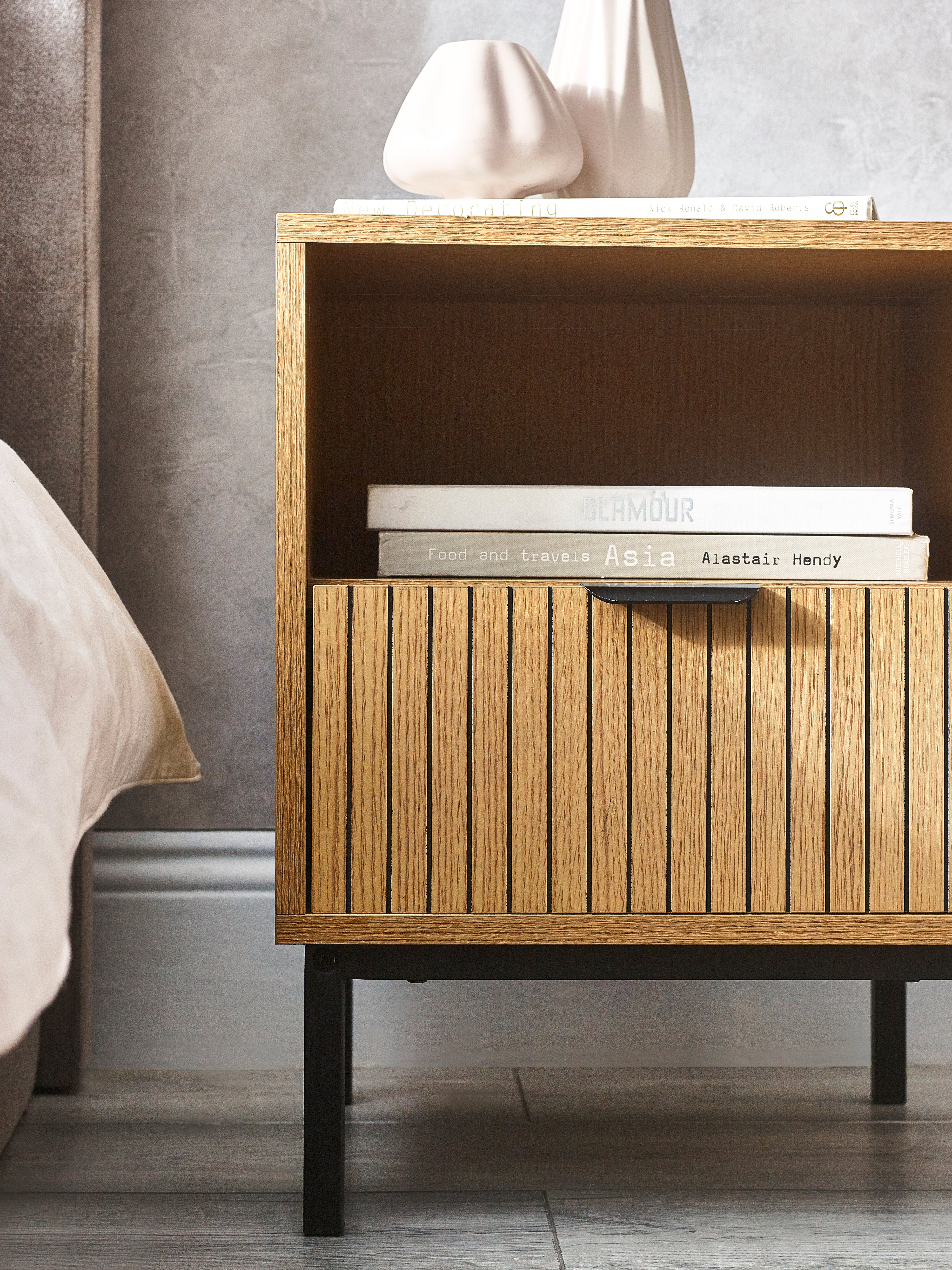 Arya Slatted Oak Wood Side Table