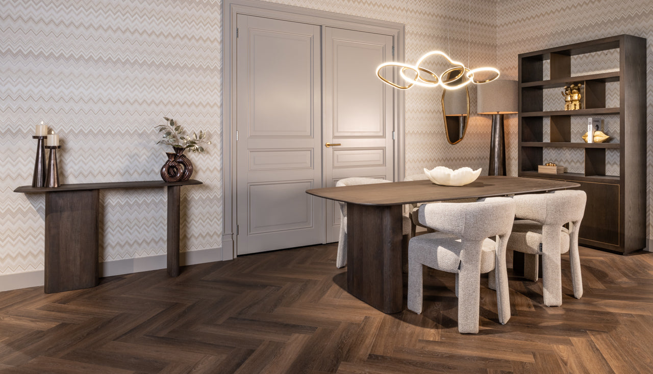 Richmond Interiors Castello Smoked Brown Oak Wood Dining Table 230cm