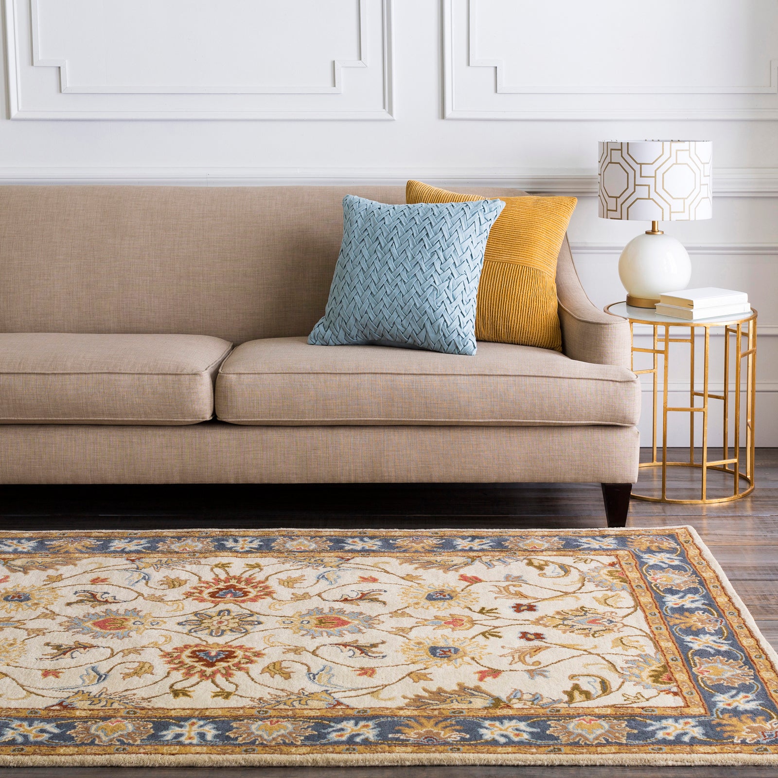 Caesar Traditional Hand Tufted Wool Brown & Dusty Sage Rug 152x244cm - room setting