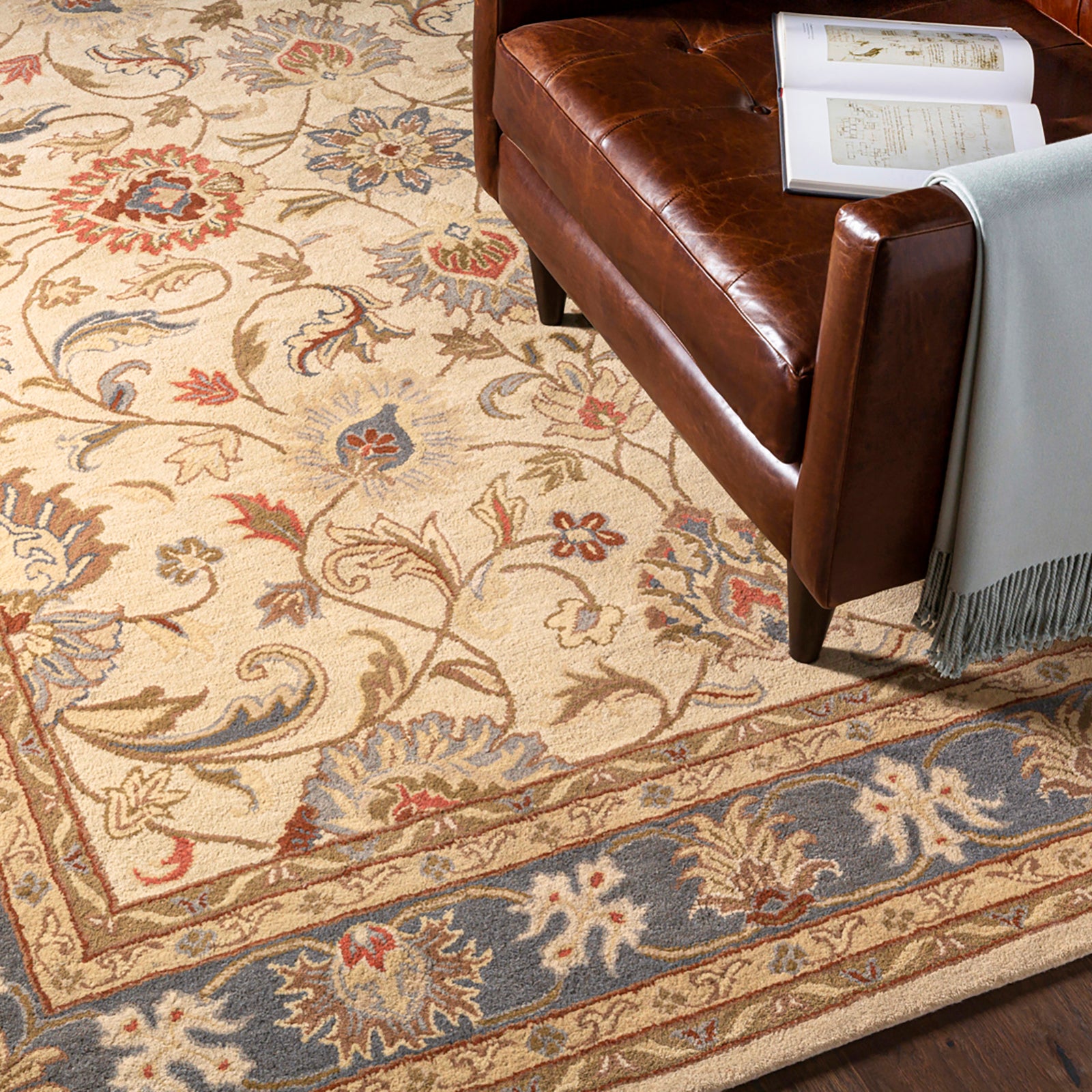 Caesar Traditional Hand Tufted Wool Brown & Dusty Sage Rug 152x244cm - reverse roll detail