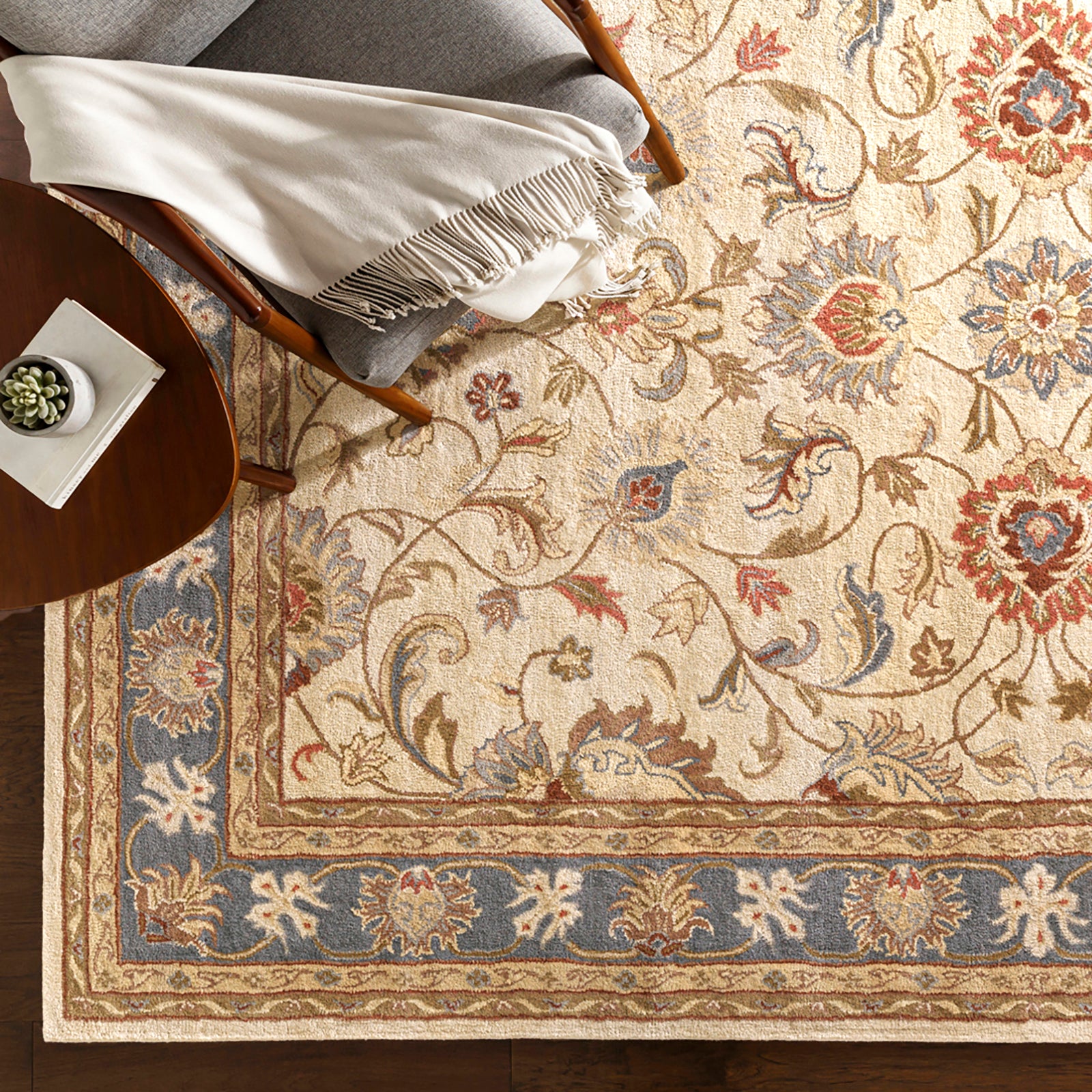 Caesar Traditional Hand Tufted Wool Brown & Dusty Sage Rug 152x244cm - folded detail