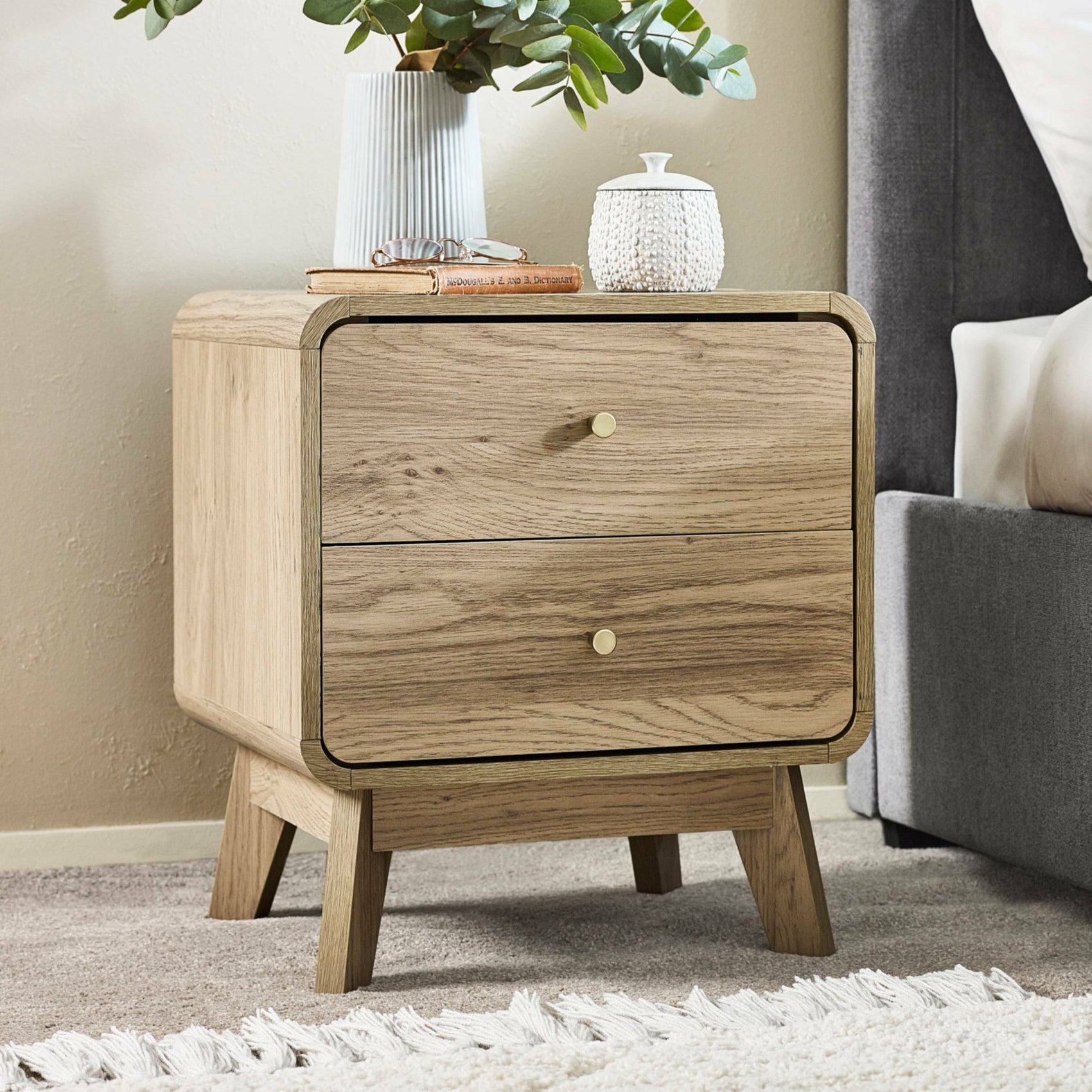 Boswell Oak Wood Bedside Table | 2 Drawers