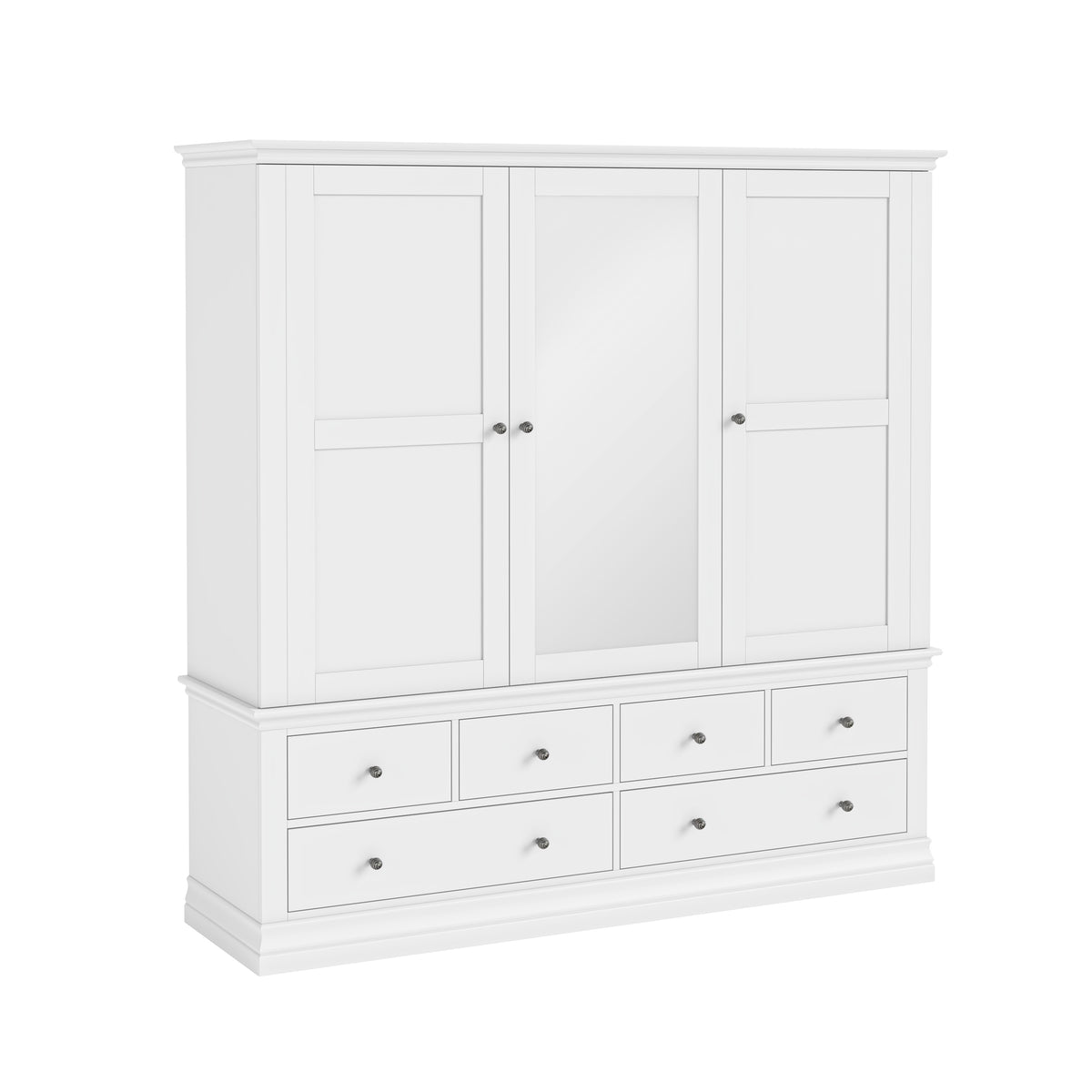 Bordeaux White Painted Wood Triple Wardrobe with 6 Drawers