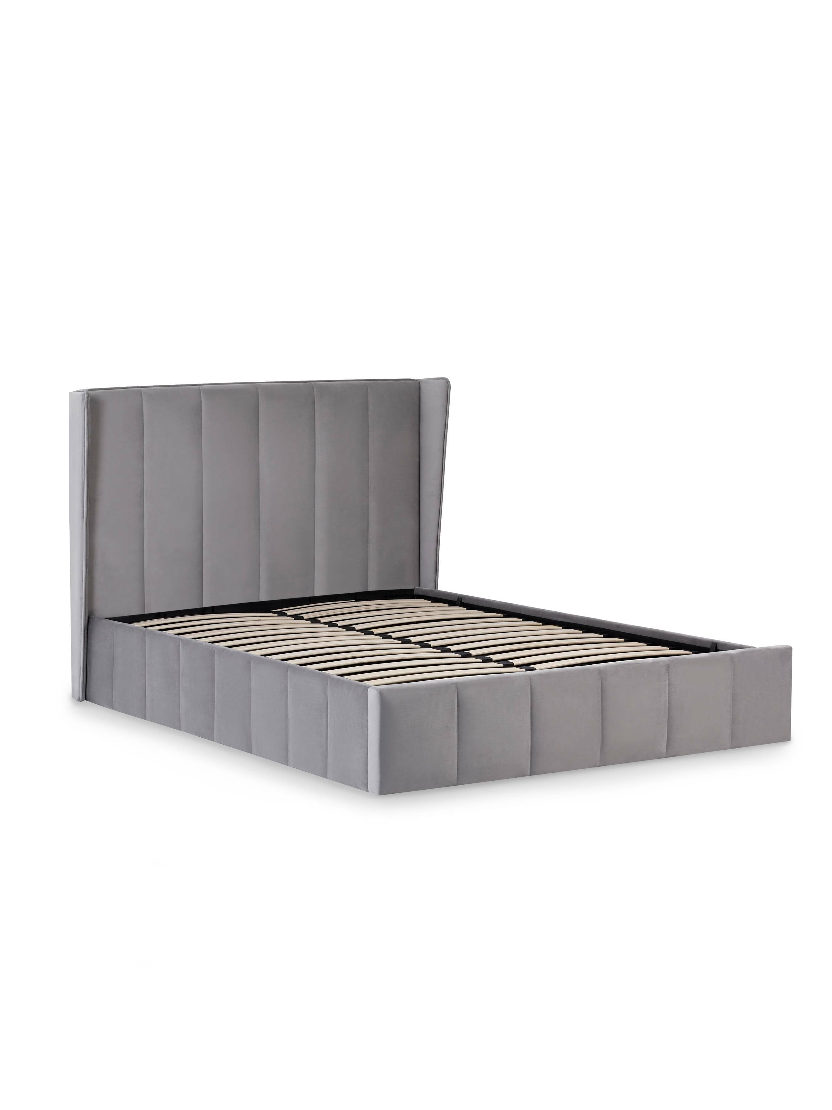 Orwell Grey Velvet Ottoman Storage Double Bed