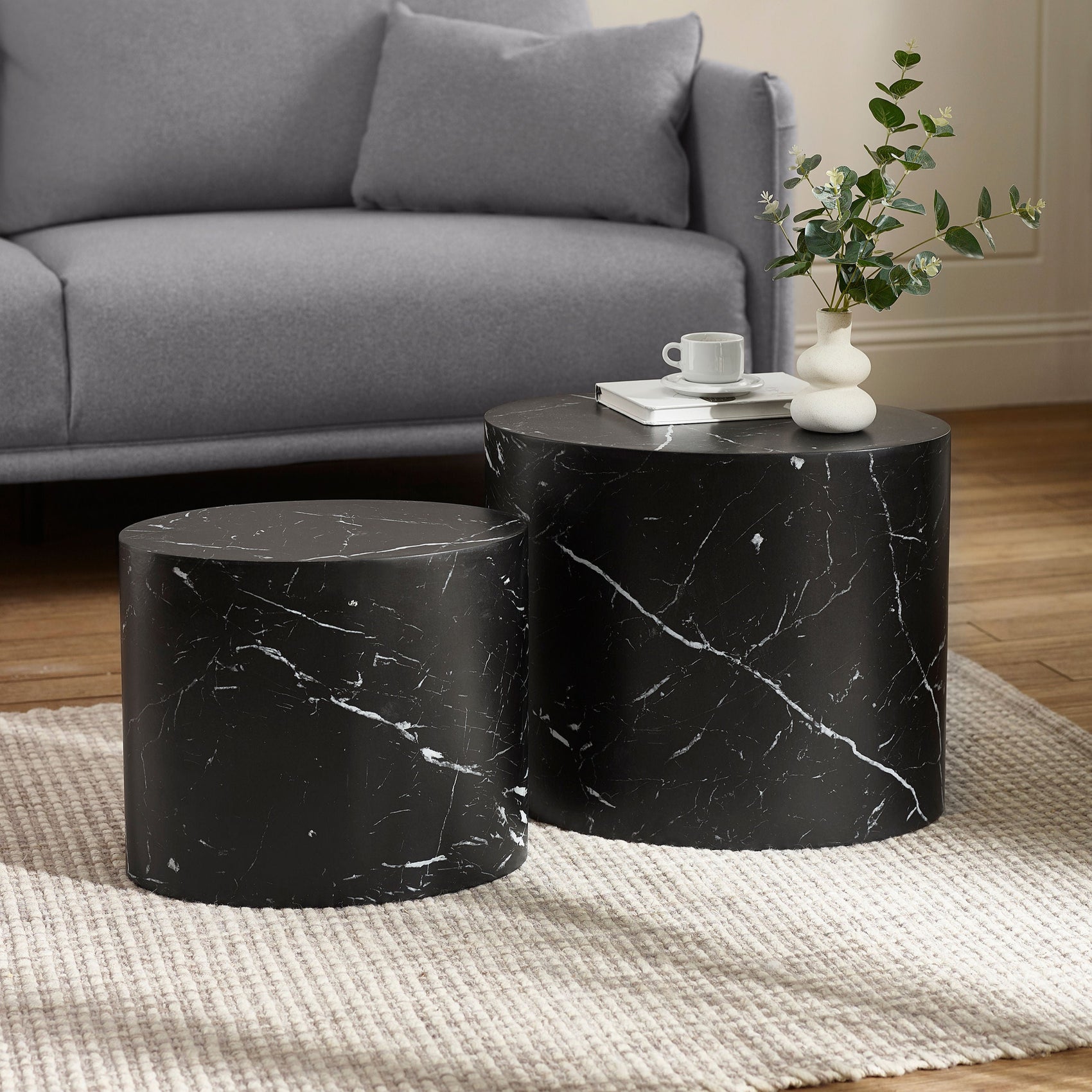Rockwell Black Marble Effect Block Tables Nest of 2