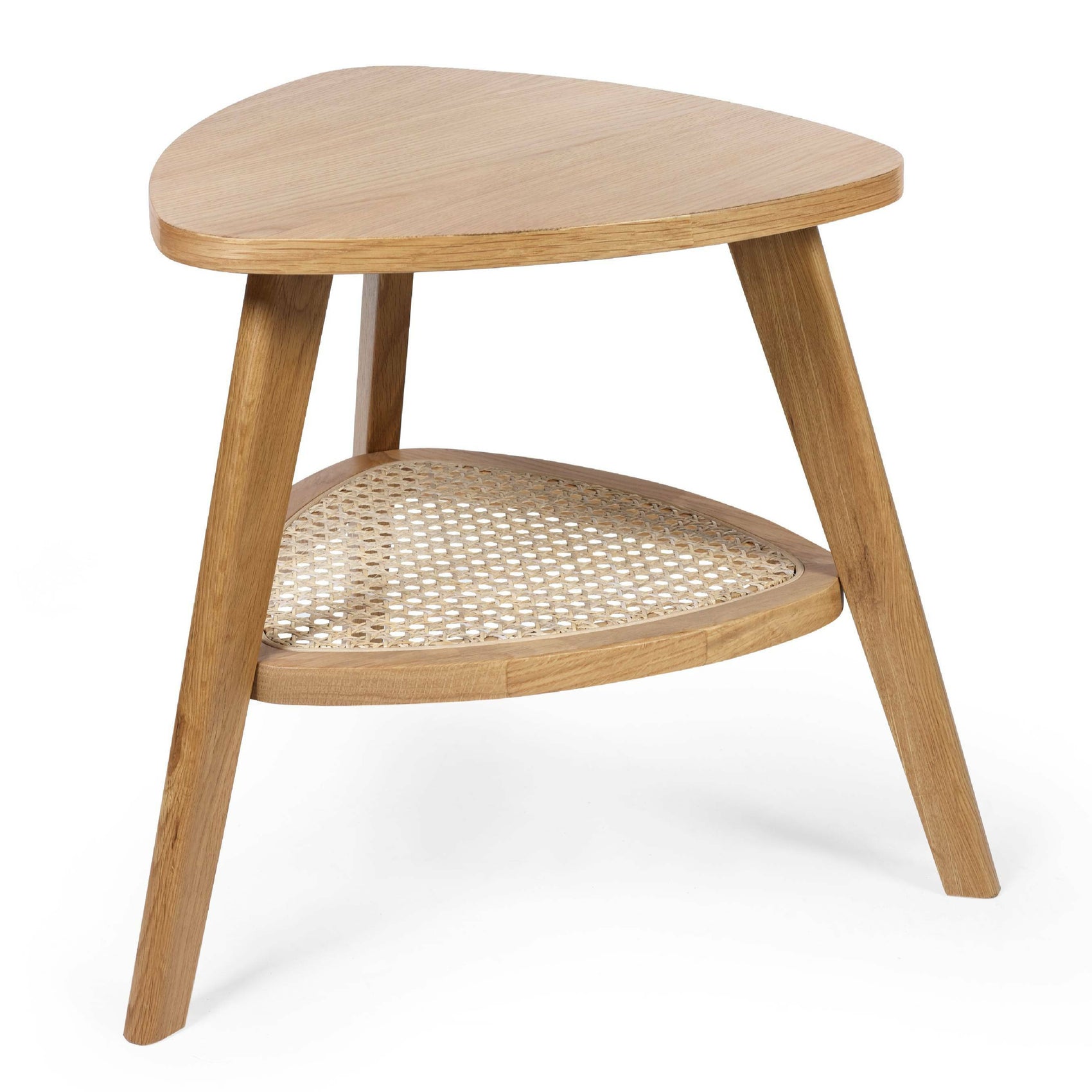 Cadio Natural Oak Wood & Rattan Triangular Side Table