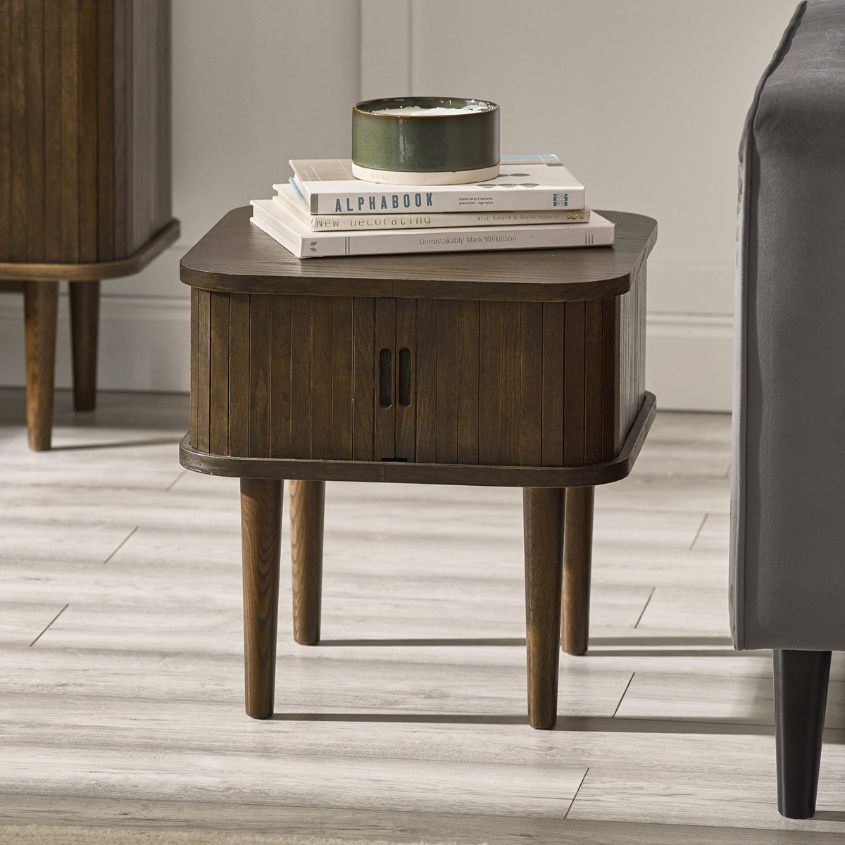 Pedra Dark Oak Wood Slatted Side Table