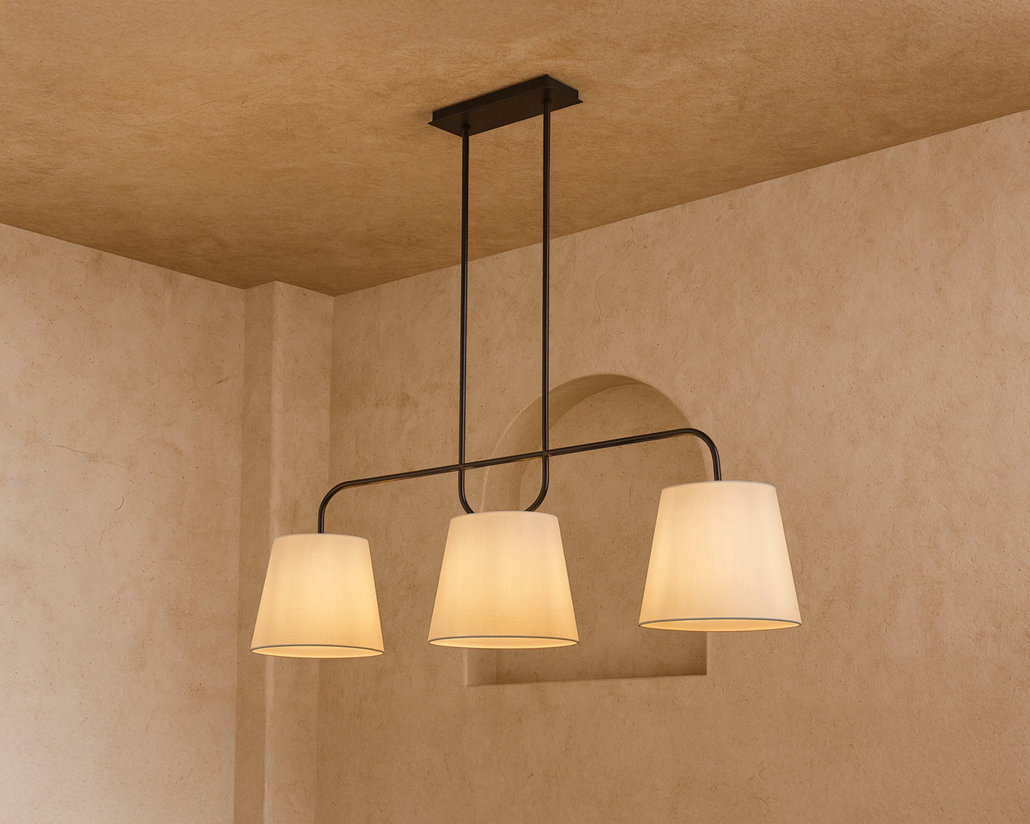 De Voir Pendant Light - Black Metal & White Linen