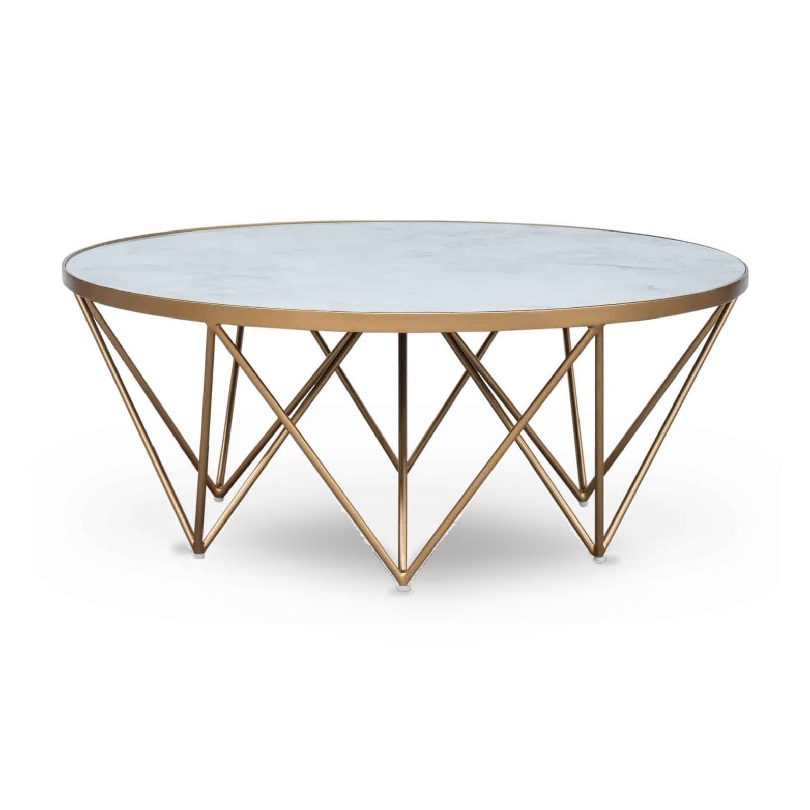 DI Designs Crofton White Marble Glass & Gold Round Coffee Table