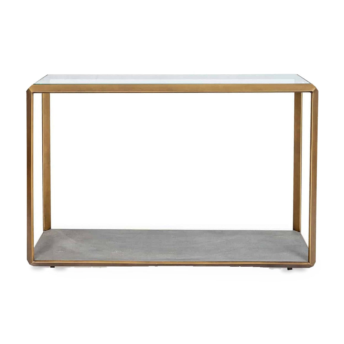 DI Designs Elmley Grey Shagreen Brass & Clear Glass Console Table