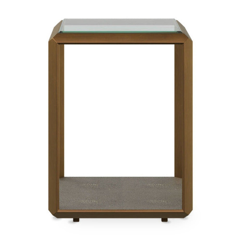 DI Designs Elmley Grey Shagreen Brass & Clear Glass Side Table