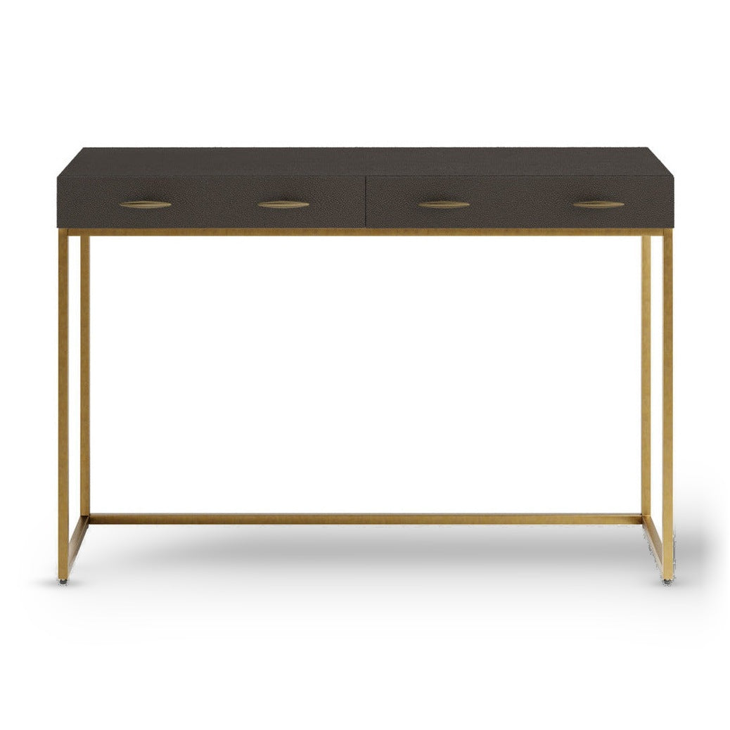 DI Designs Hampton Antique Brass & Brown Faux Shagreen Console Table