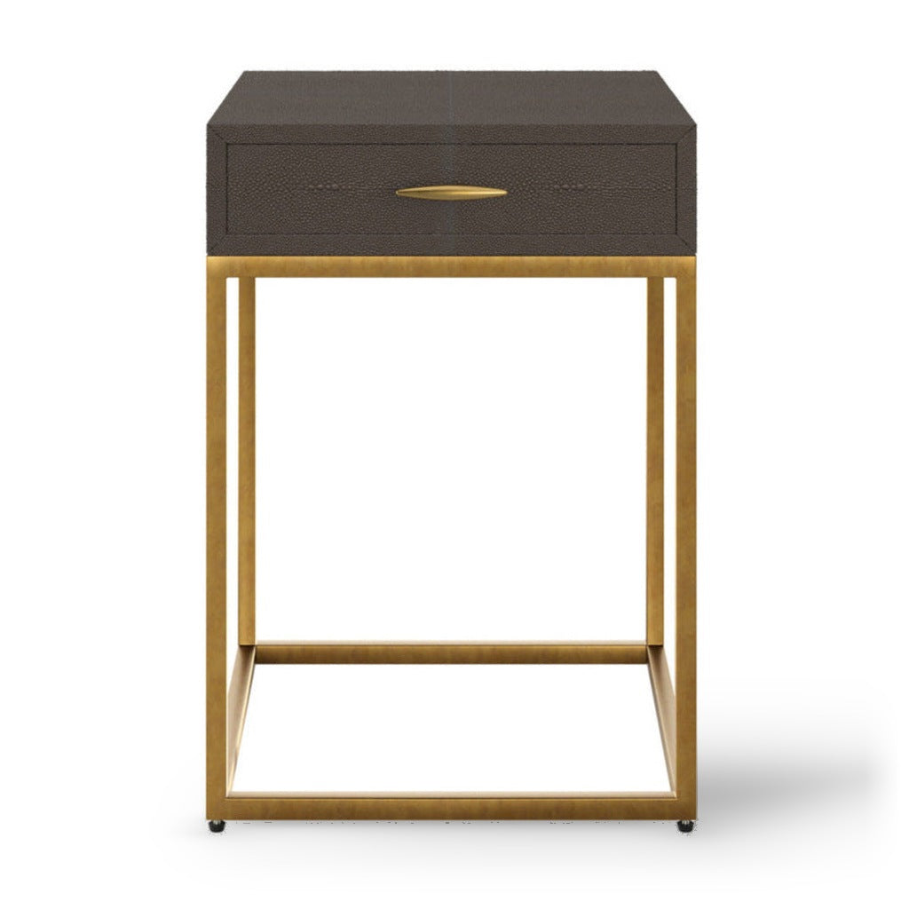 DI Designs Hampton Brown Faux Shagreen & Antique Brass Bedside Table