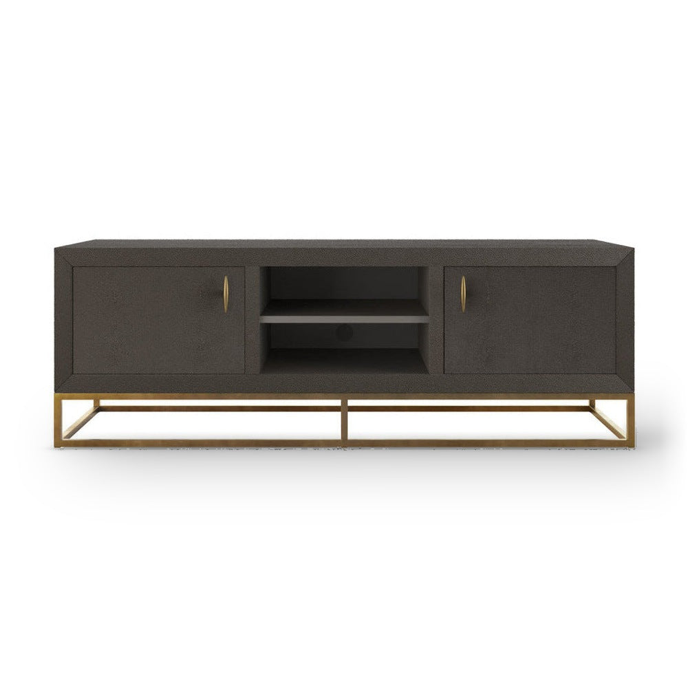 DI Designs Hampton Antique Brass & Brown Faux Shagreen TV Unit