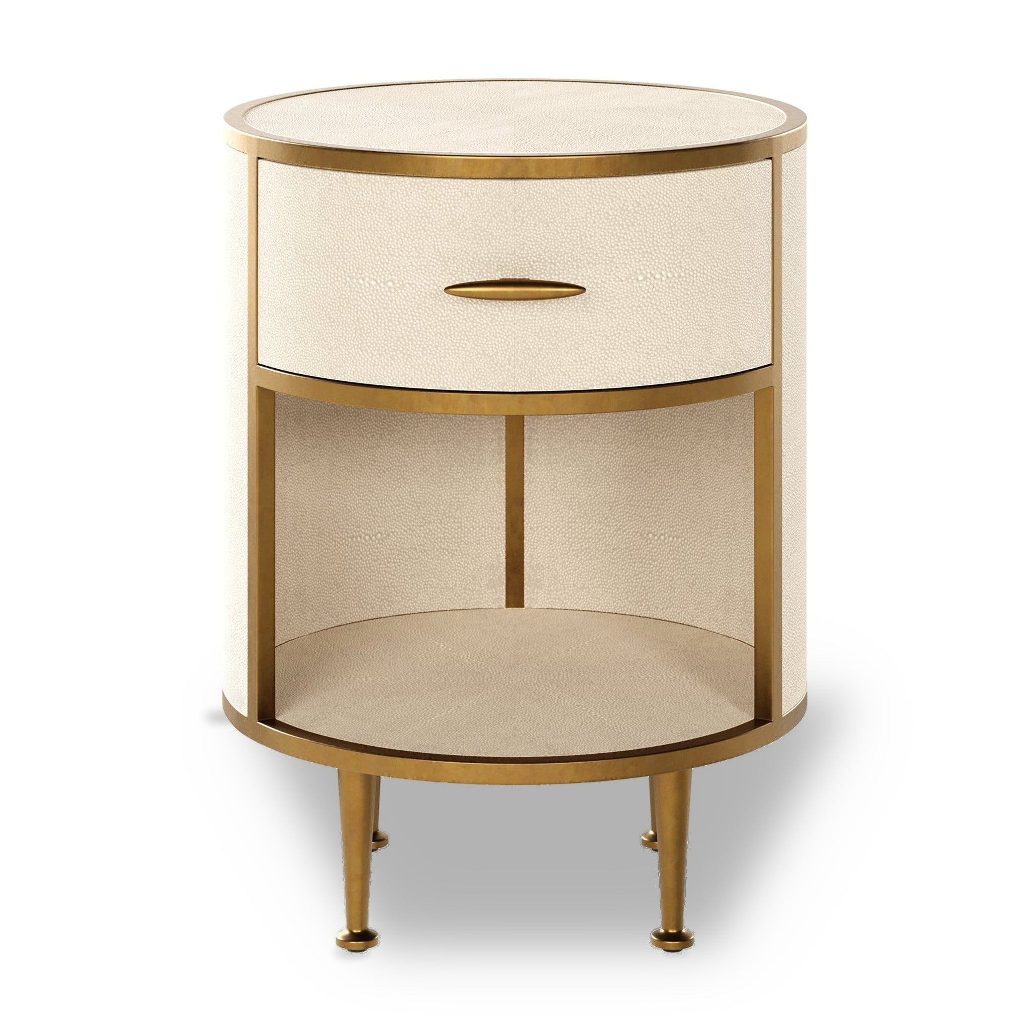 DI Designs Hampton Ivory Shagreen & Gold Round Bedside Table