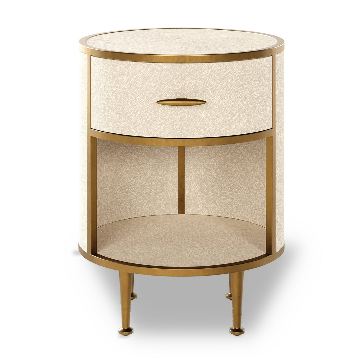 DI Designs Hampton Ivory Shagreen & Gold Round Bedside Table