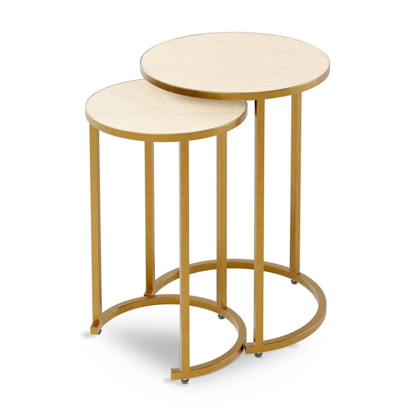 Set of 2 DI Designs Hampton Ivory Shagreen & Gold Side Table Nest